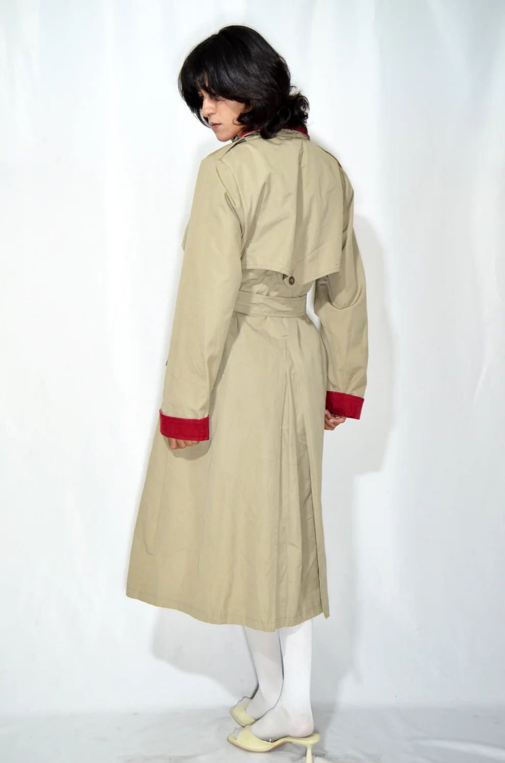 Beige & Red Vintage Trench Coat (Corduroy lining)