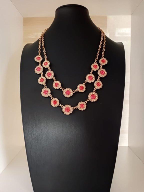 Vintage Monet Double-Strand Fuchsia Crystal Necklace