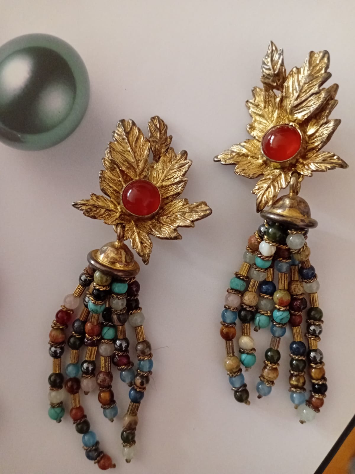 Glam Leaf & Beaded Statement Earrings