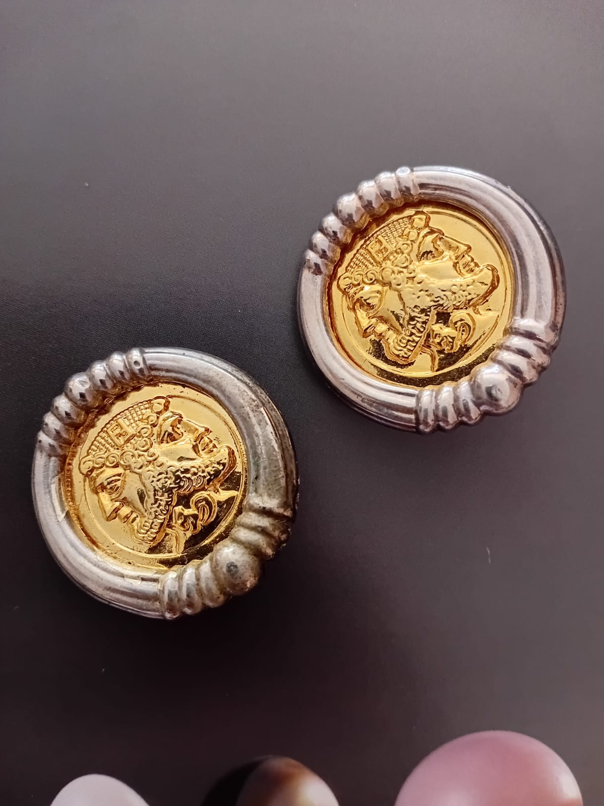 Fendi Vintage Coin Medallion Tow-tone Earrings