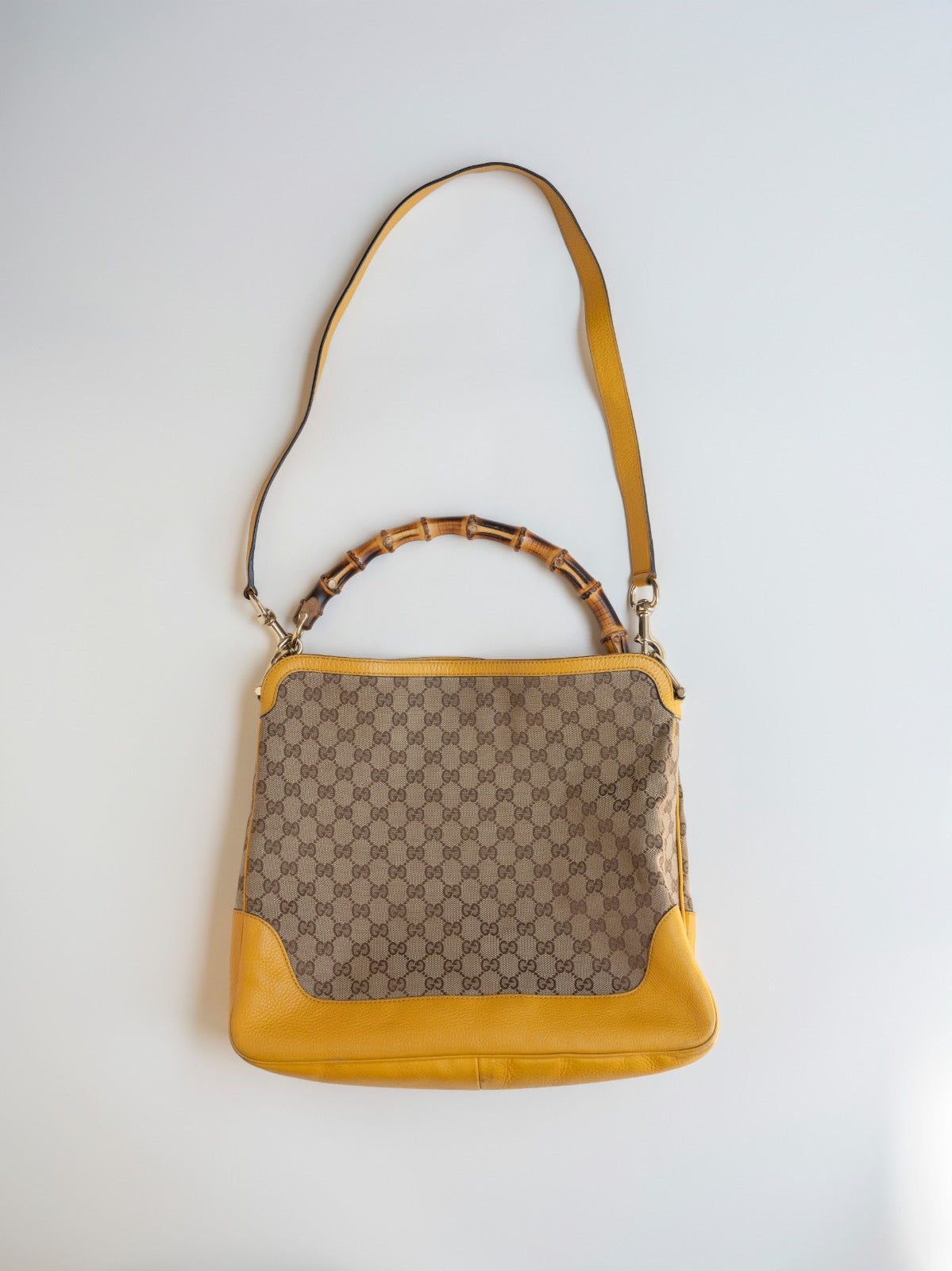 Gucci Monogram Medium Diana Bamboo Shoulder Bag Yellow