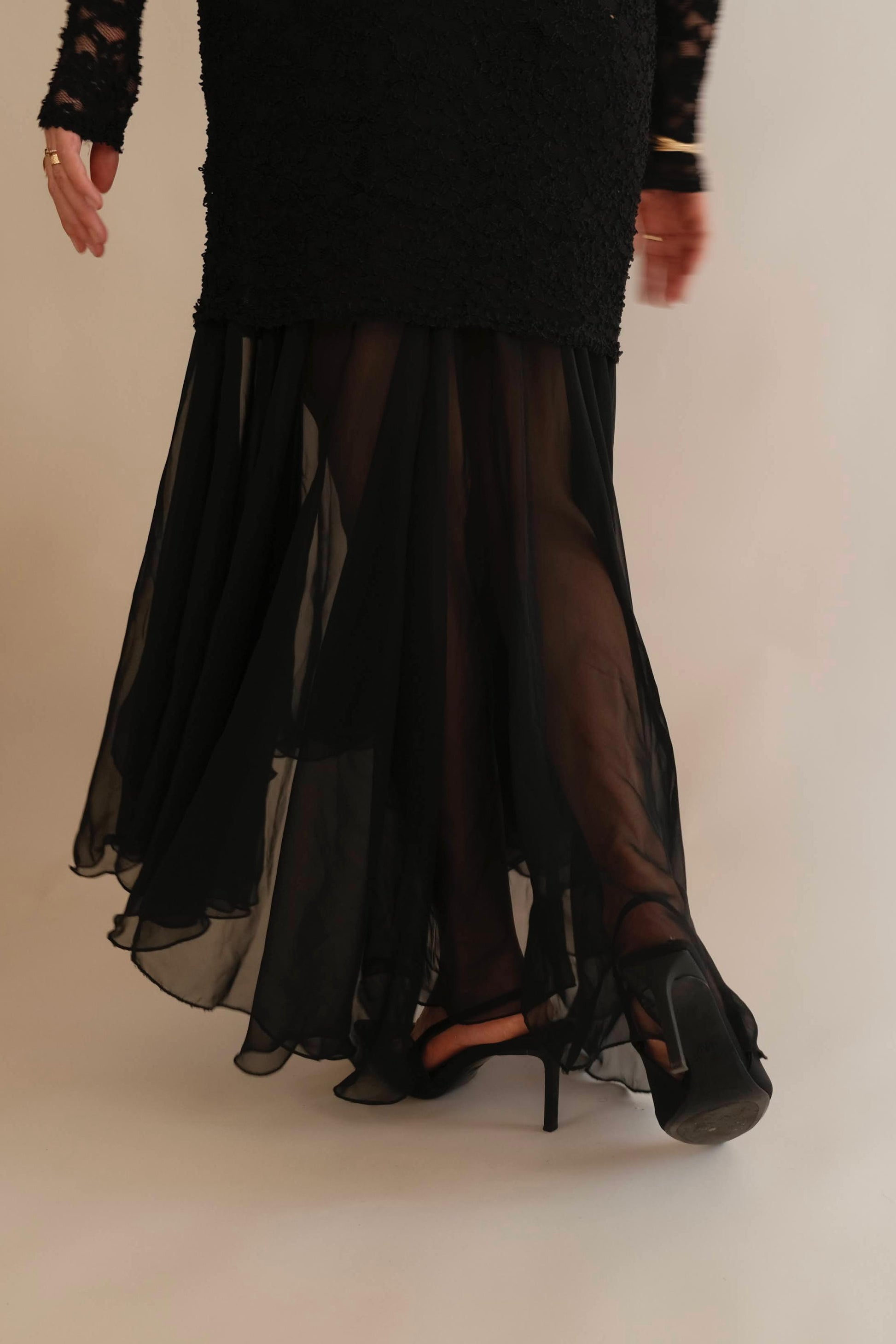 Ange Black Lace & Sheer Maxi Dress