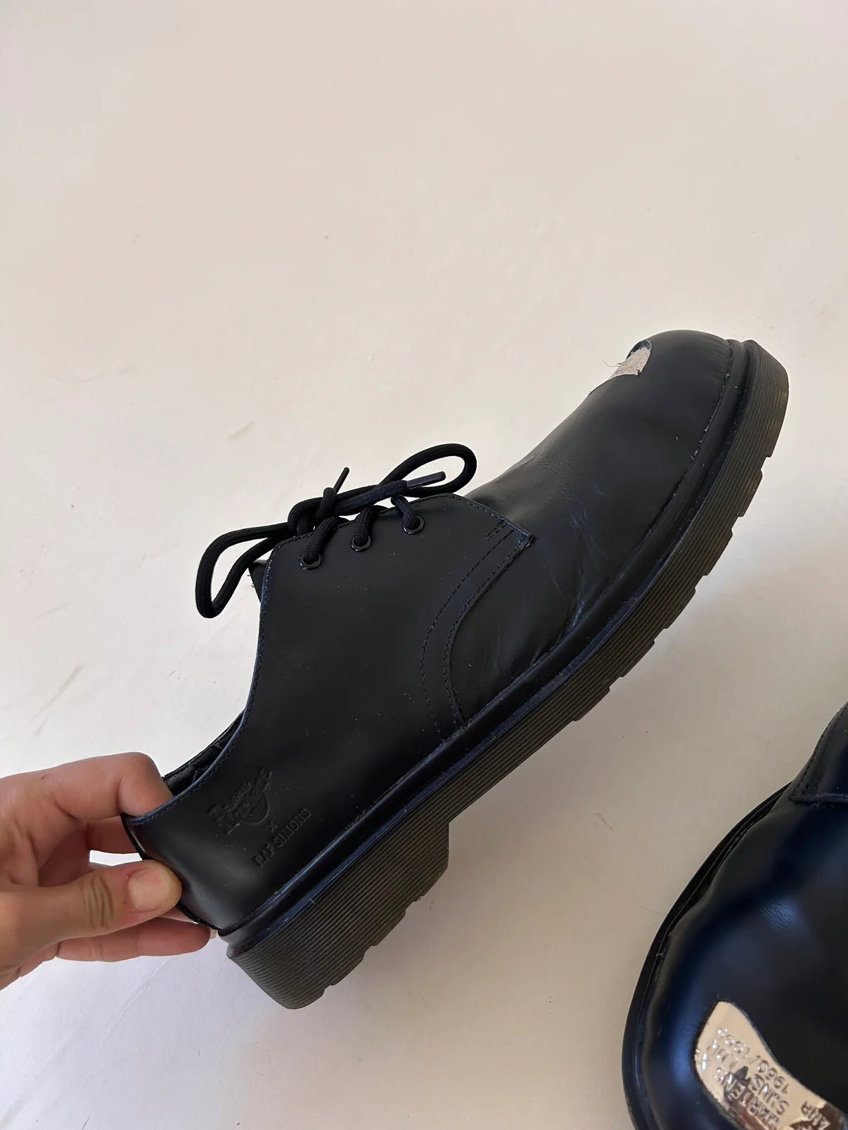 Dr Martens X Raf Simons exposed steel toe leather shoes