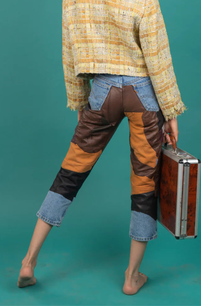 Levis Customised Leather Patchwork Jeans