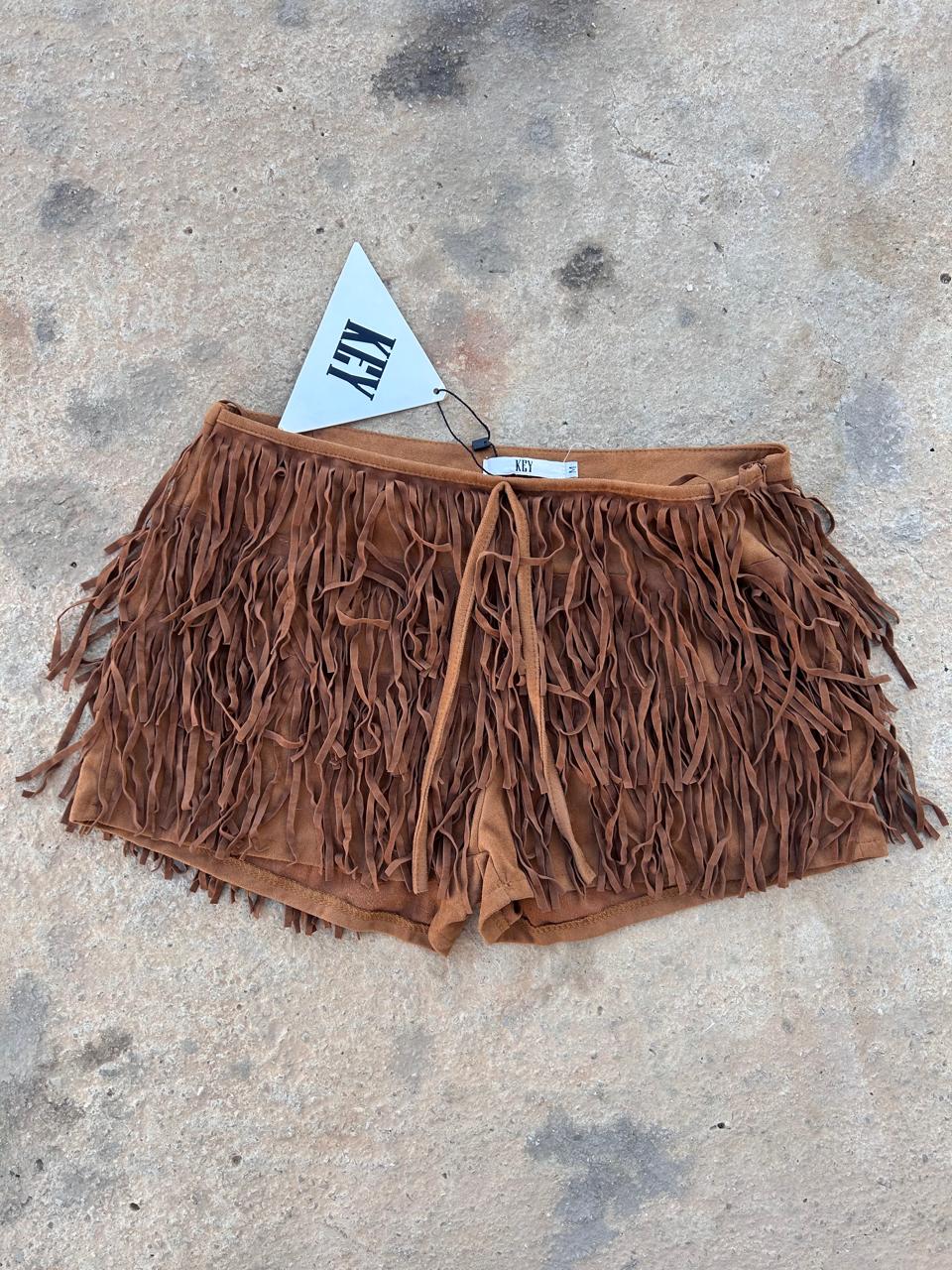 Fringed suede mini shorts