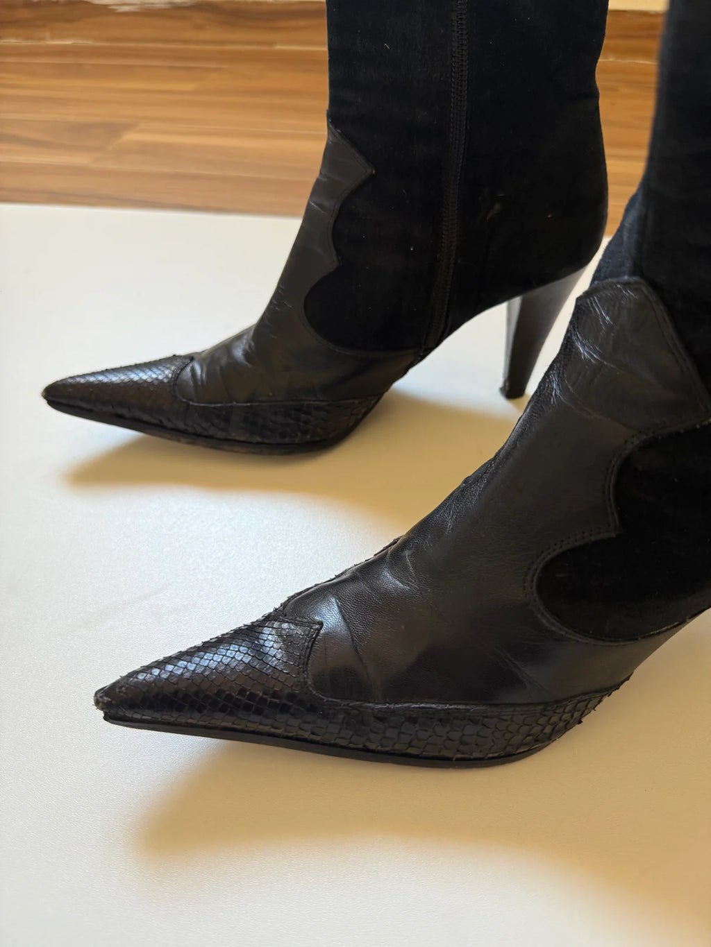 Vintage suede snake leather cowboy style boots