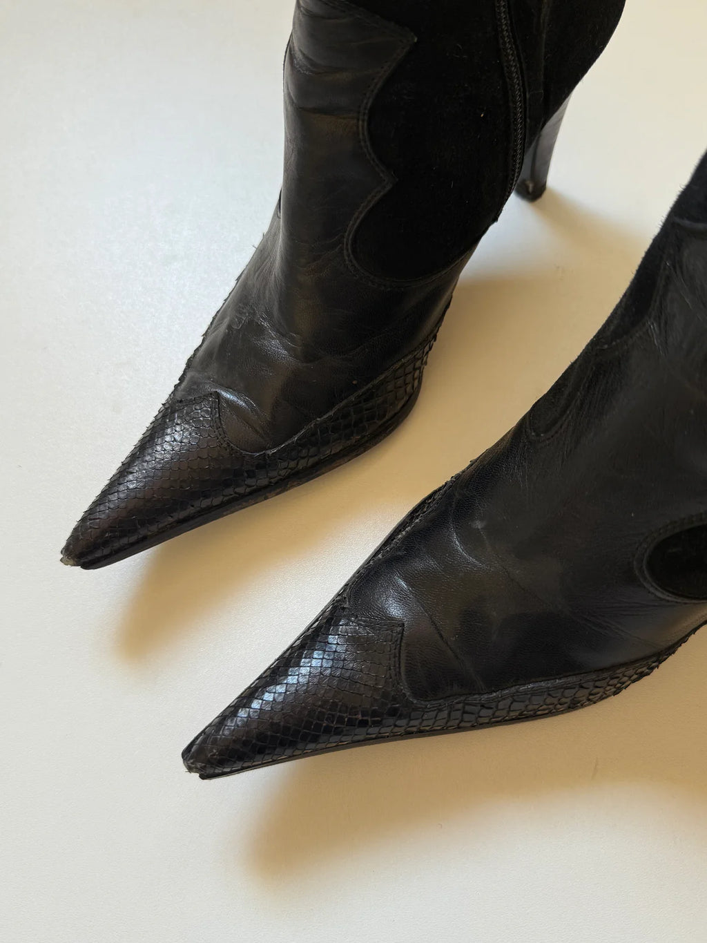 Vintage suede snake leather cowboy style boots