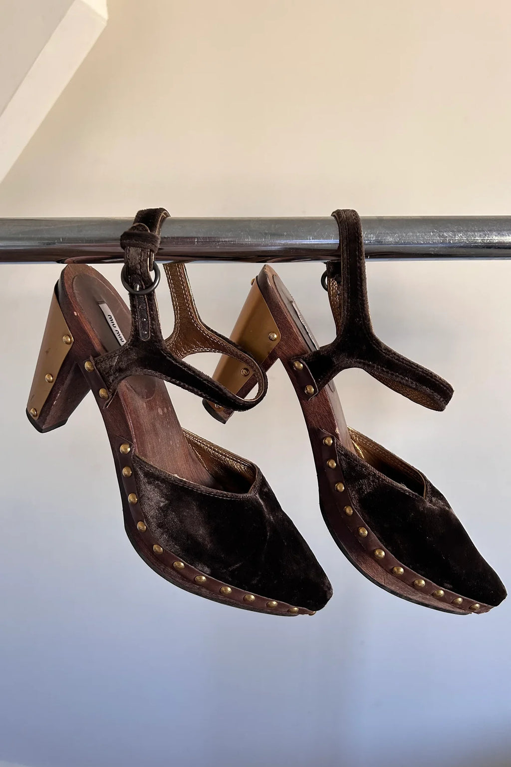 Miu Miu velvet wooden heeled clogs