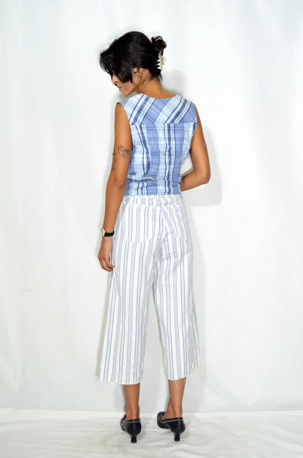 Blue & White Striped Capri Pants
