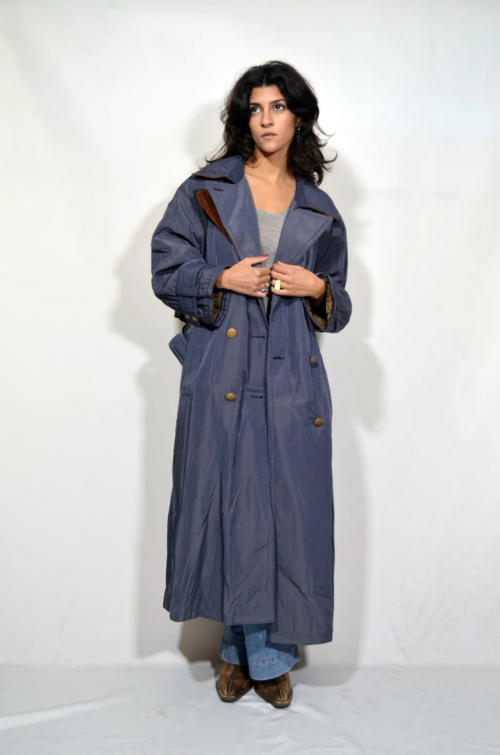 Blue Thick Trench Vintage Coat