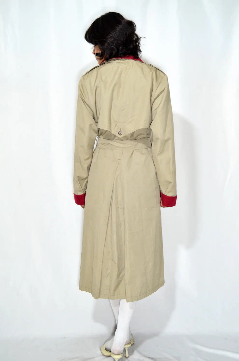 Beige & Red Vintage Trench Coat (Corduroy lining)