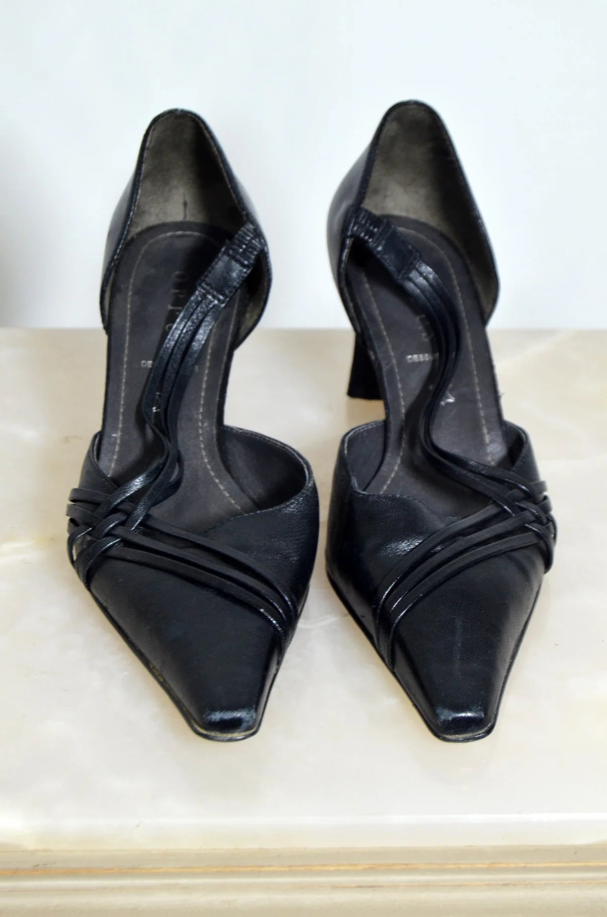 Black Leather Pointed Toe Heels