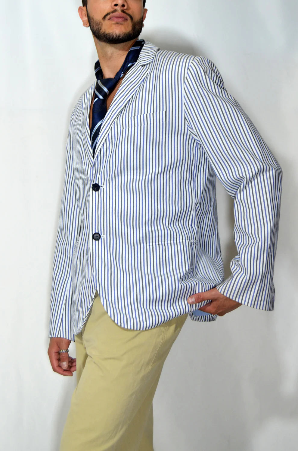 Blue Striped Tailored Jacket