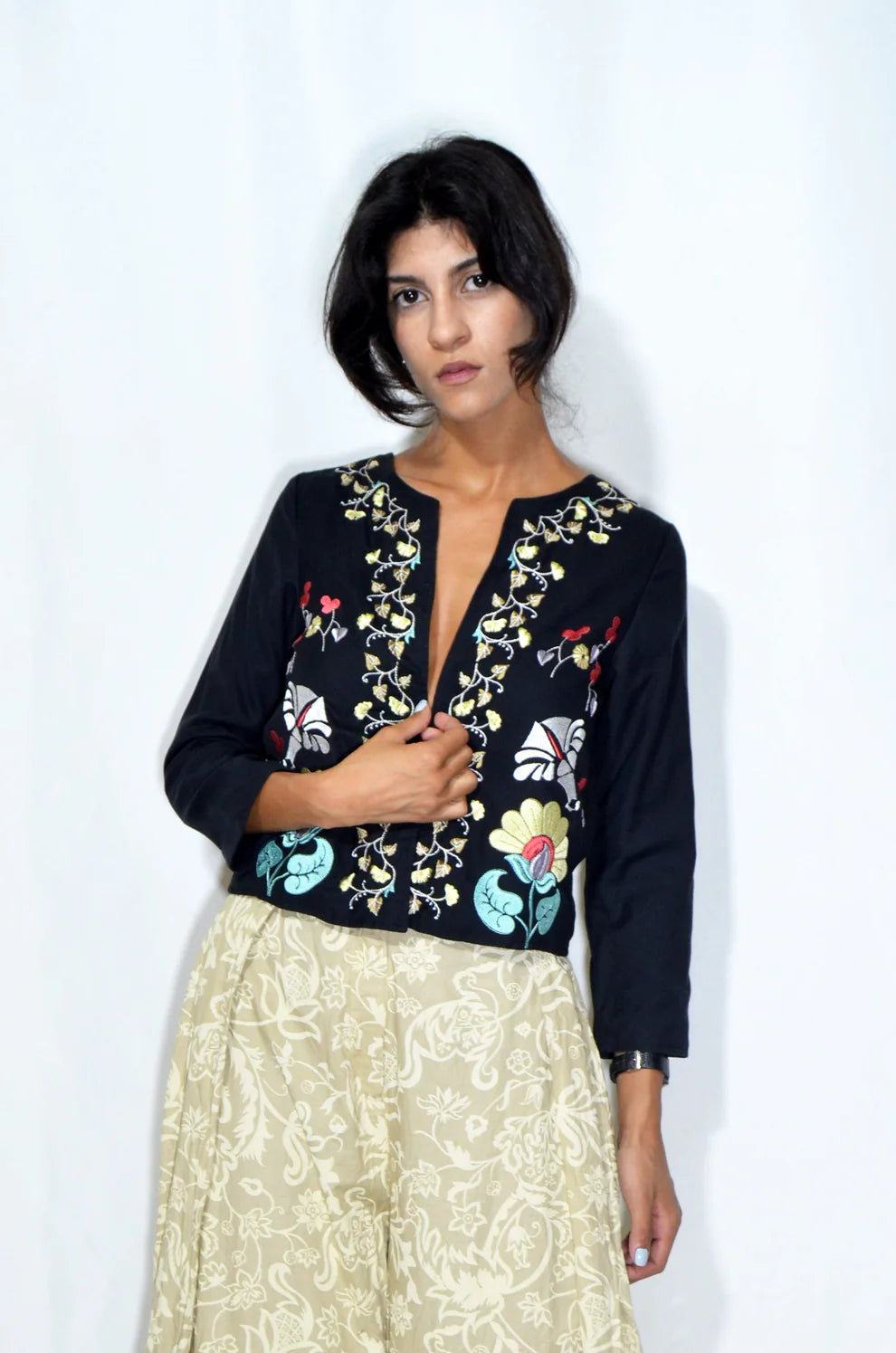 Black Vintage Embroidered Vest