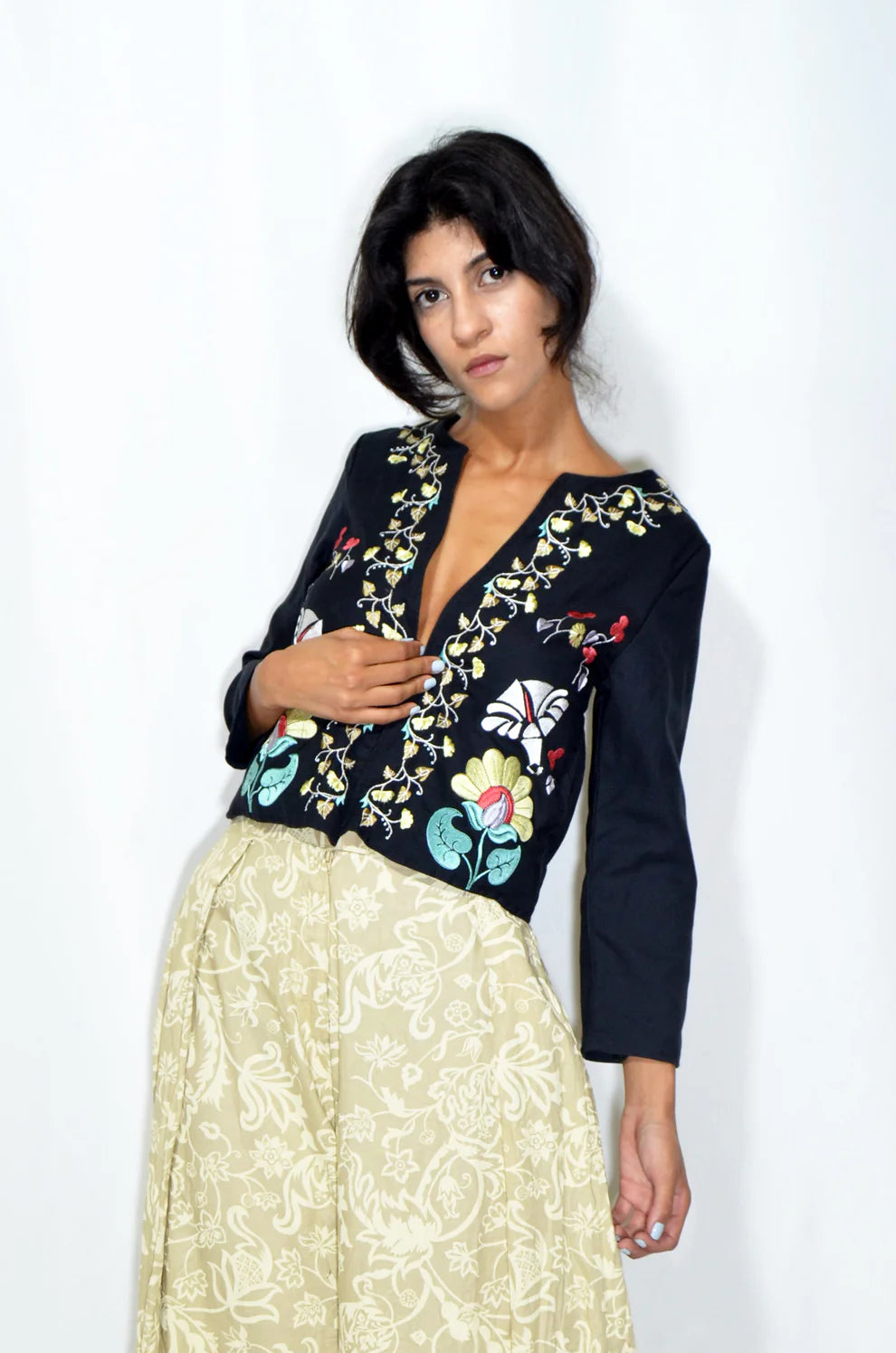 Black Vintage Embroidered Vest