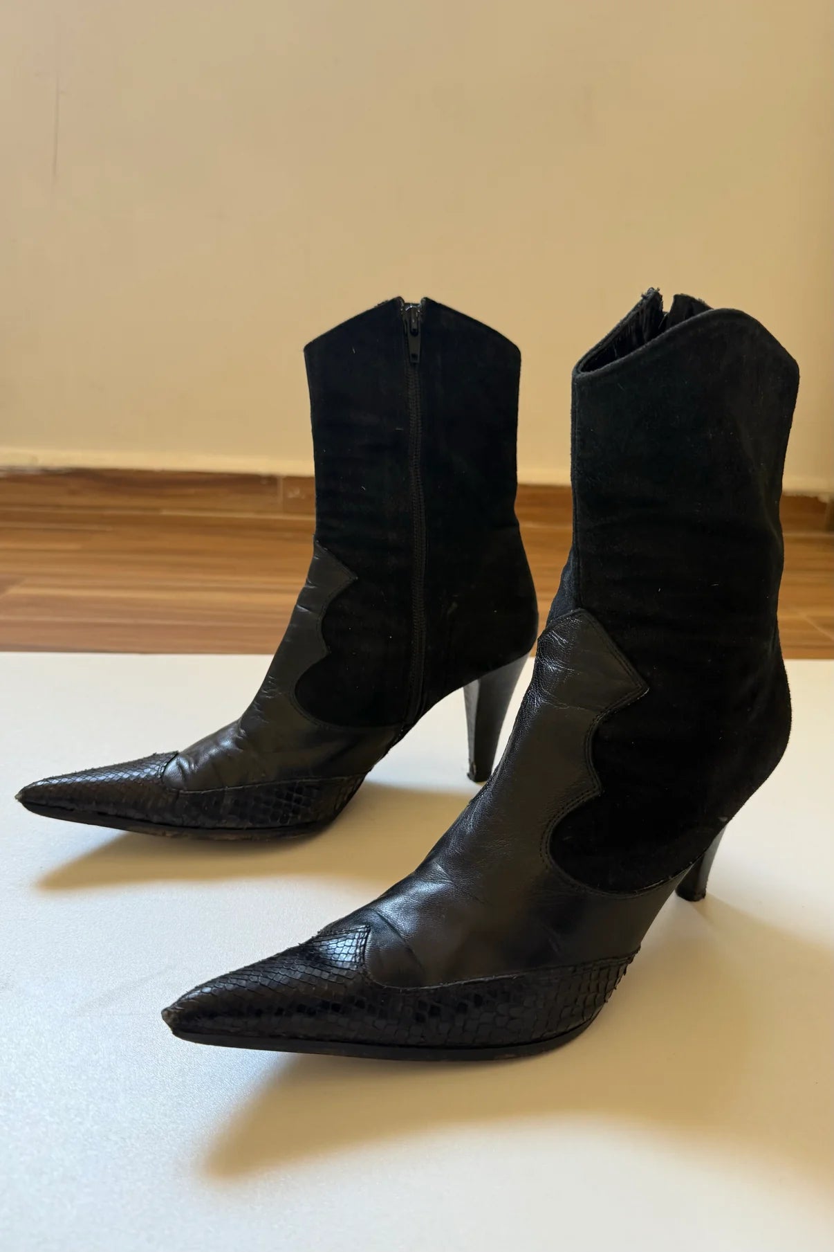 Vintage suede snake leather cowboy style boots
