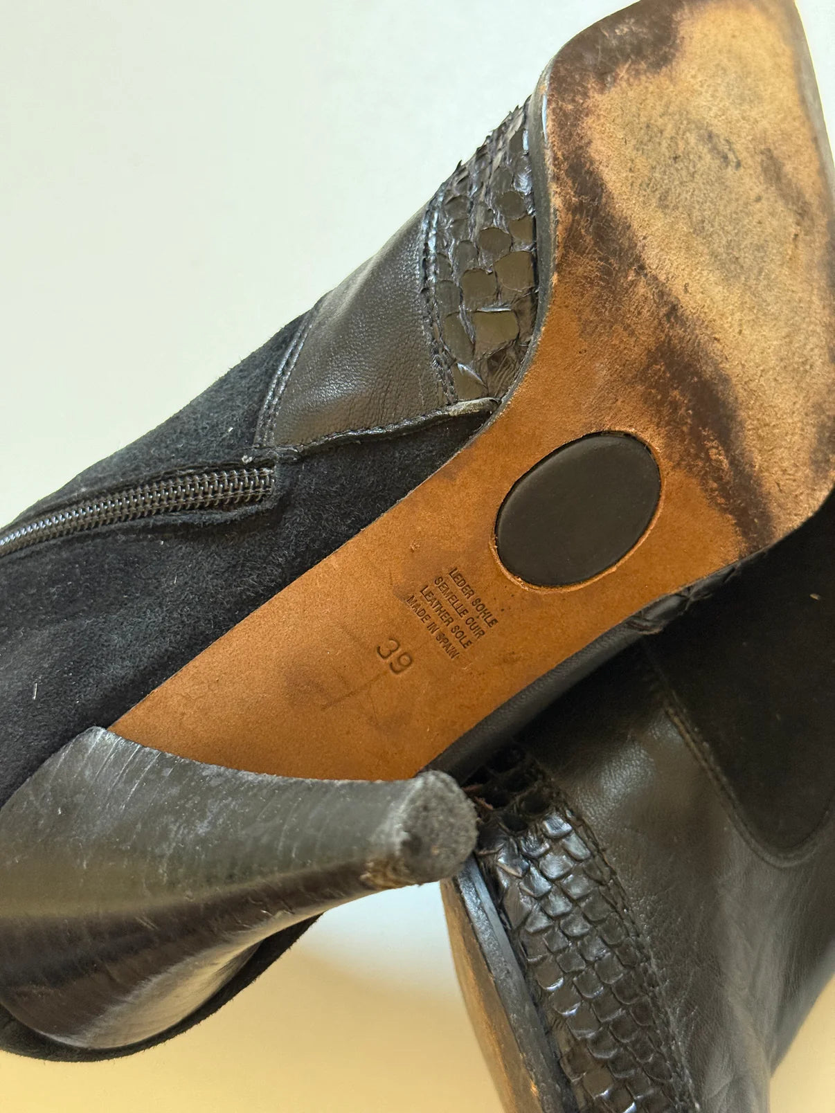 Vintage suede snake leather cowboy style boots