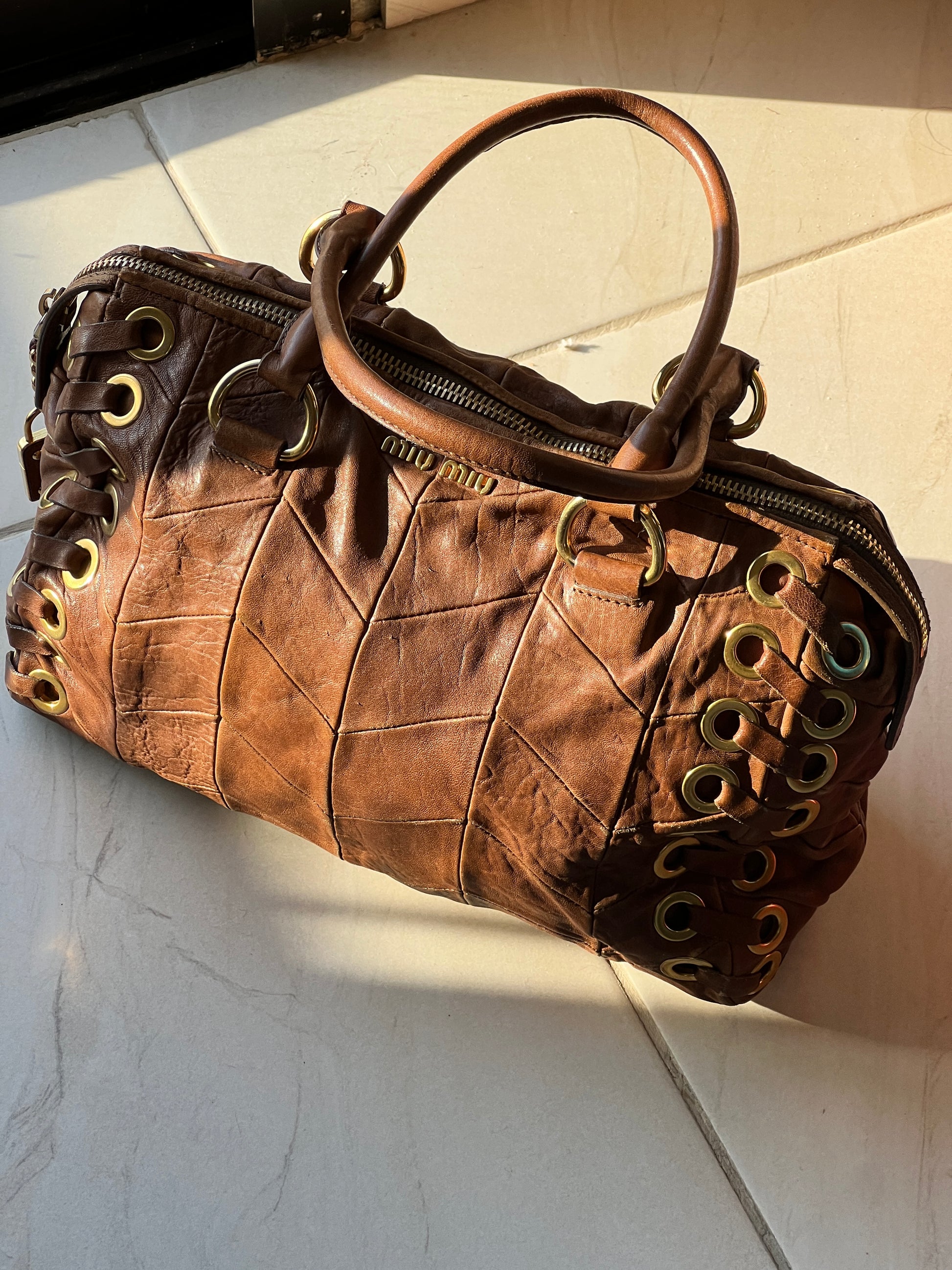 MiuMiu Brown Embossed Vintage Leather Bag