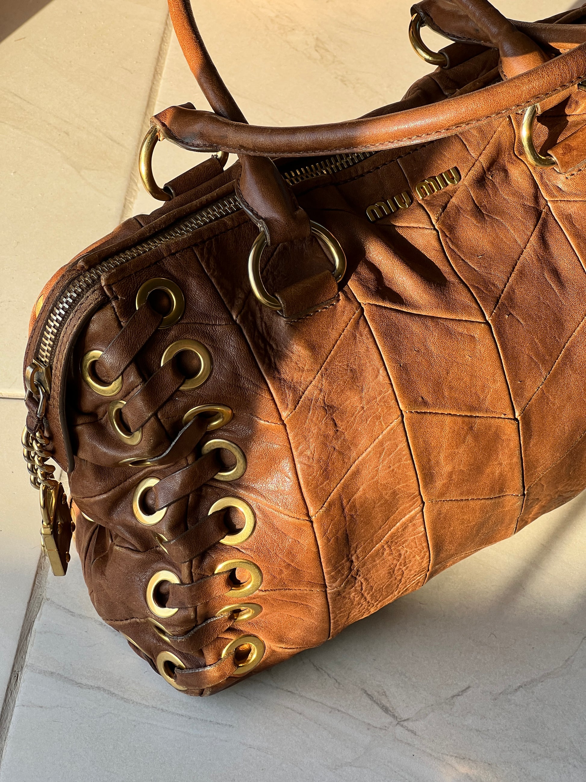 MiuMiu Brown Embossed Vintage Leather Bag