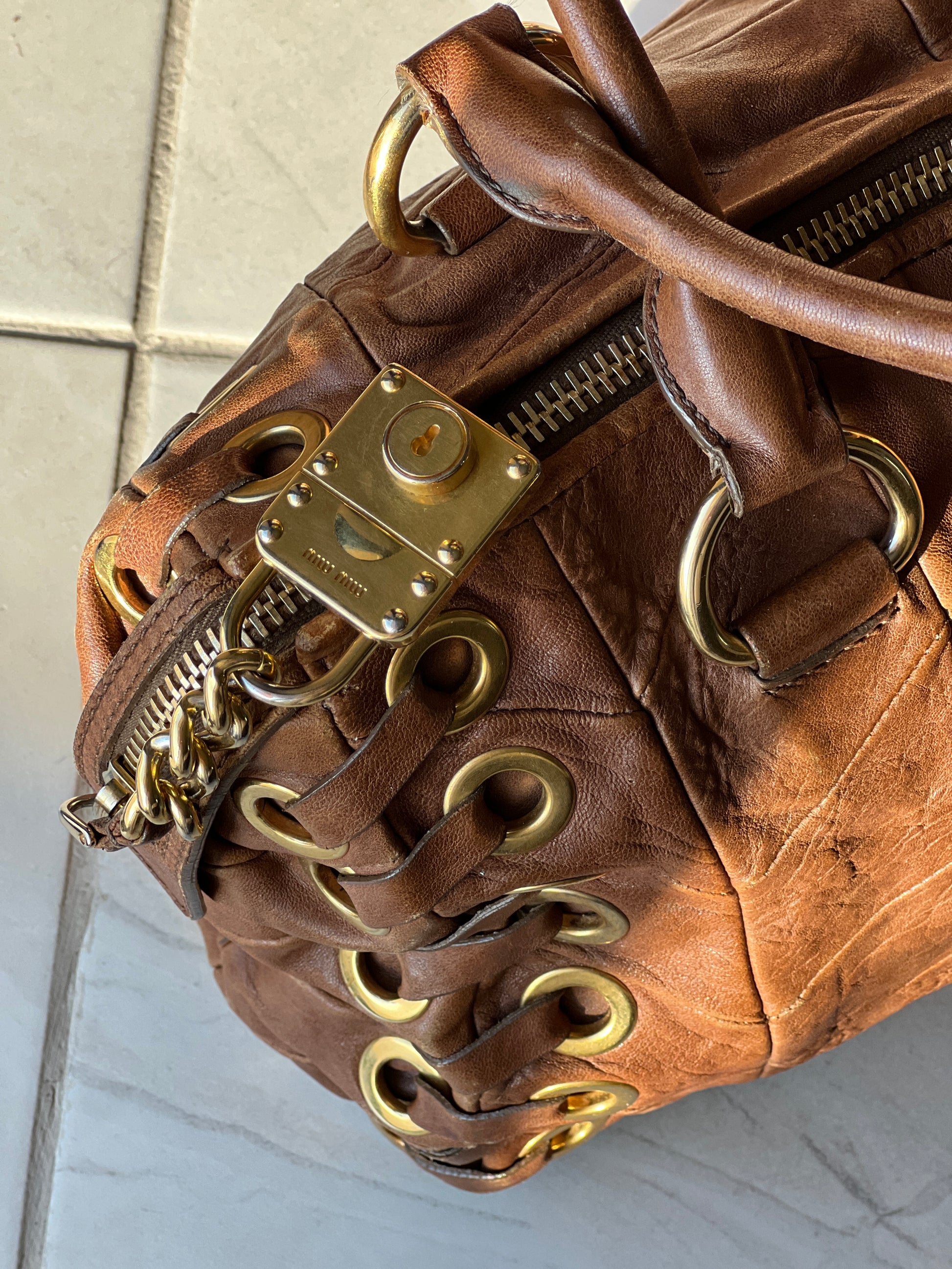 MiuMiu Brown Embossed Vintage Leather Bag