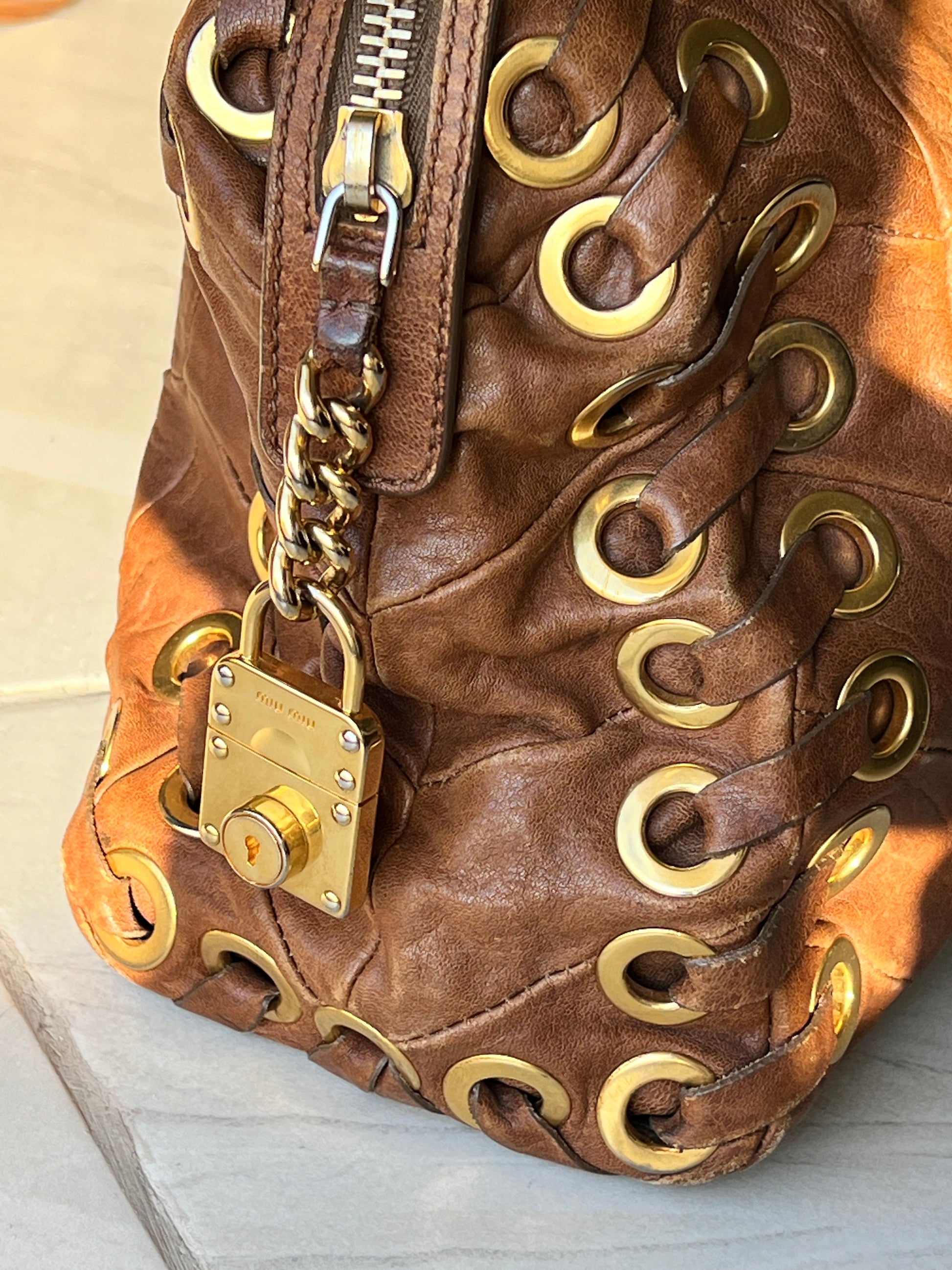 MiuMiu Brown Embossed Vintage Leather Bag