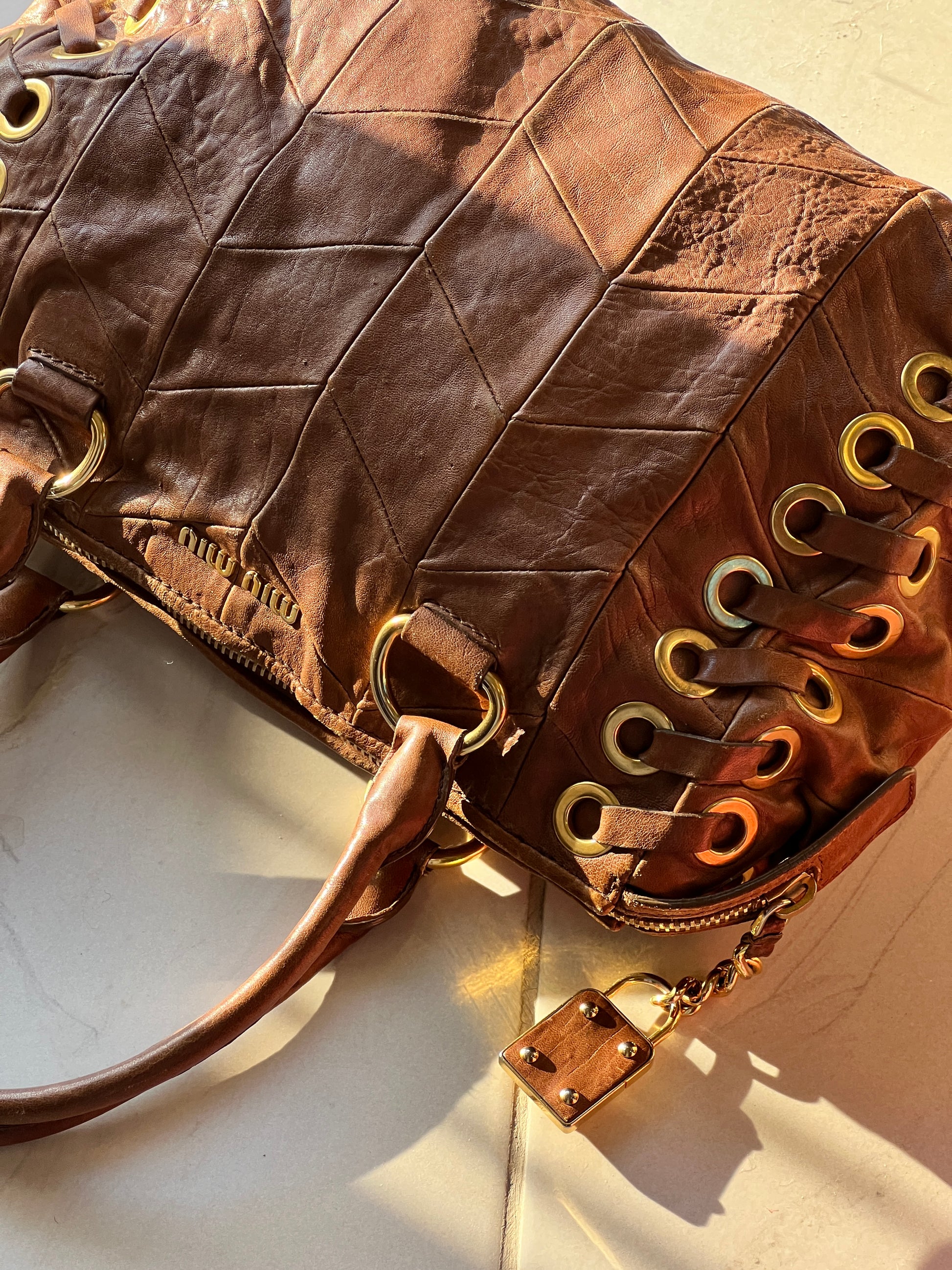 MiuMiu Brown Embossed Vintage Leather Bag