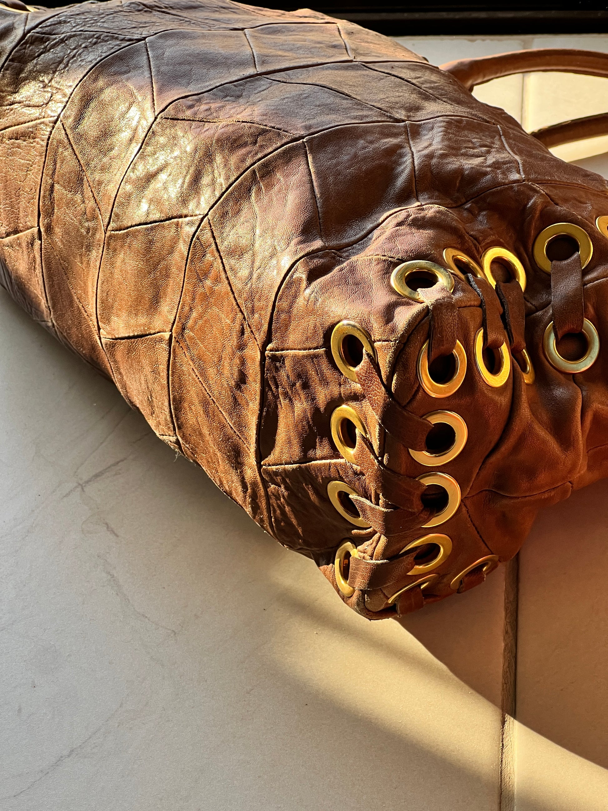 MiuMiu Brown Embossed Vintage Leather Bag