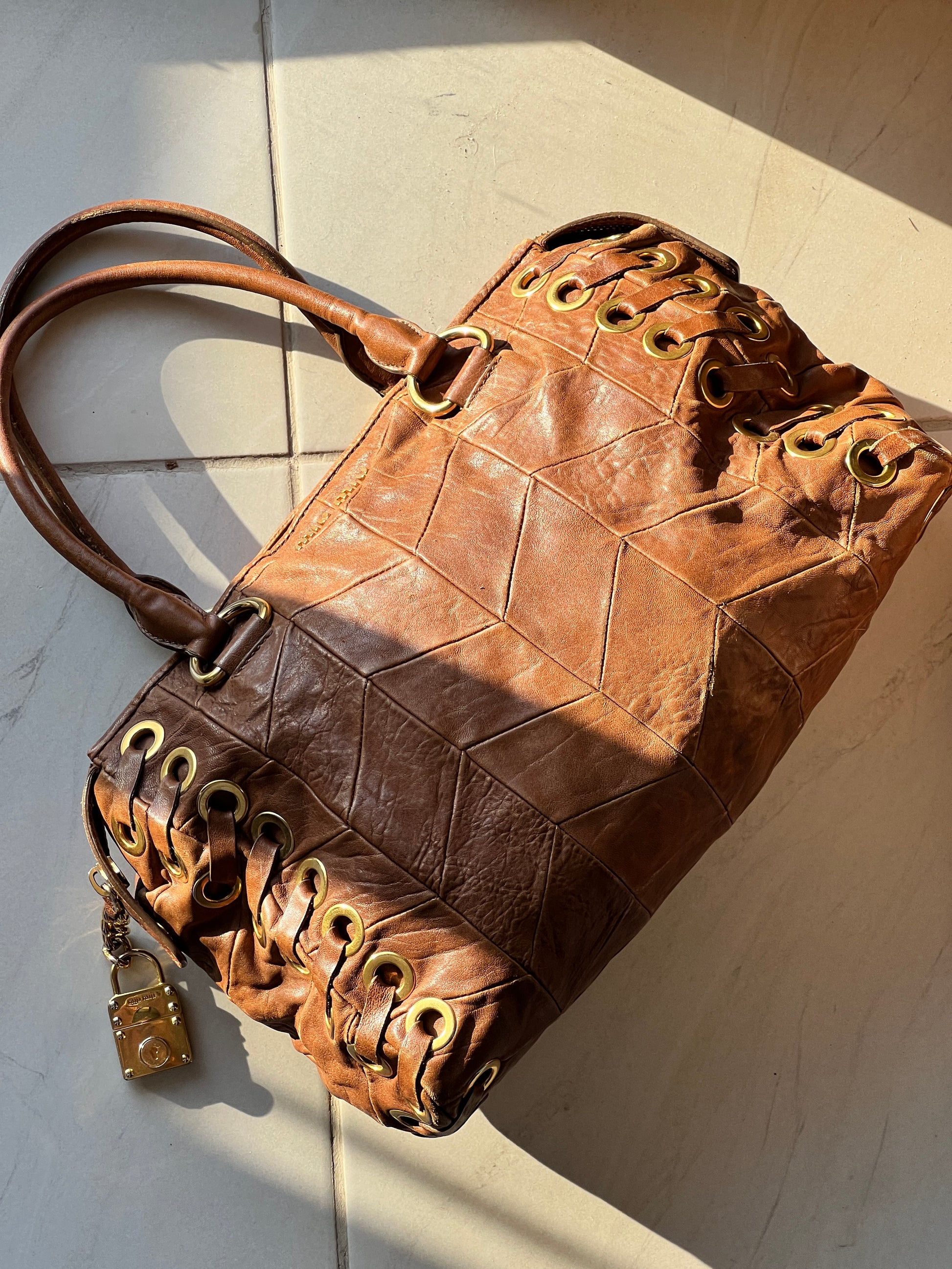 MiuMiu Brown Embossed Vintage Leather Bag