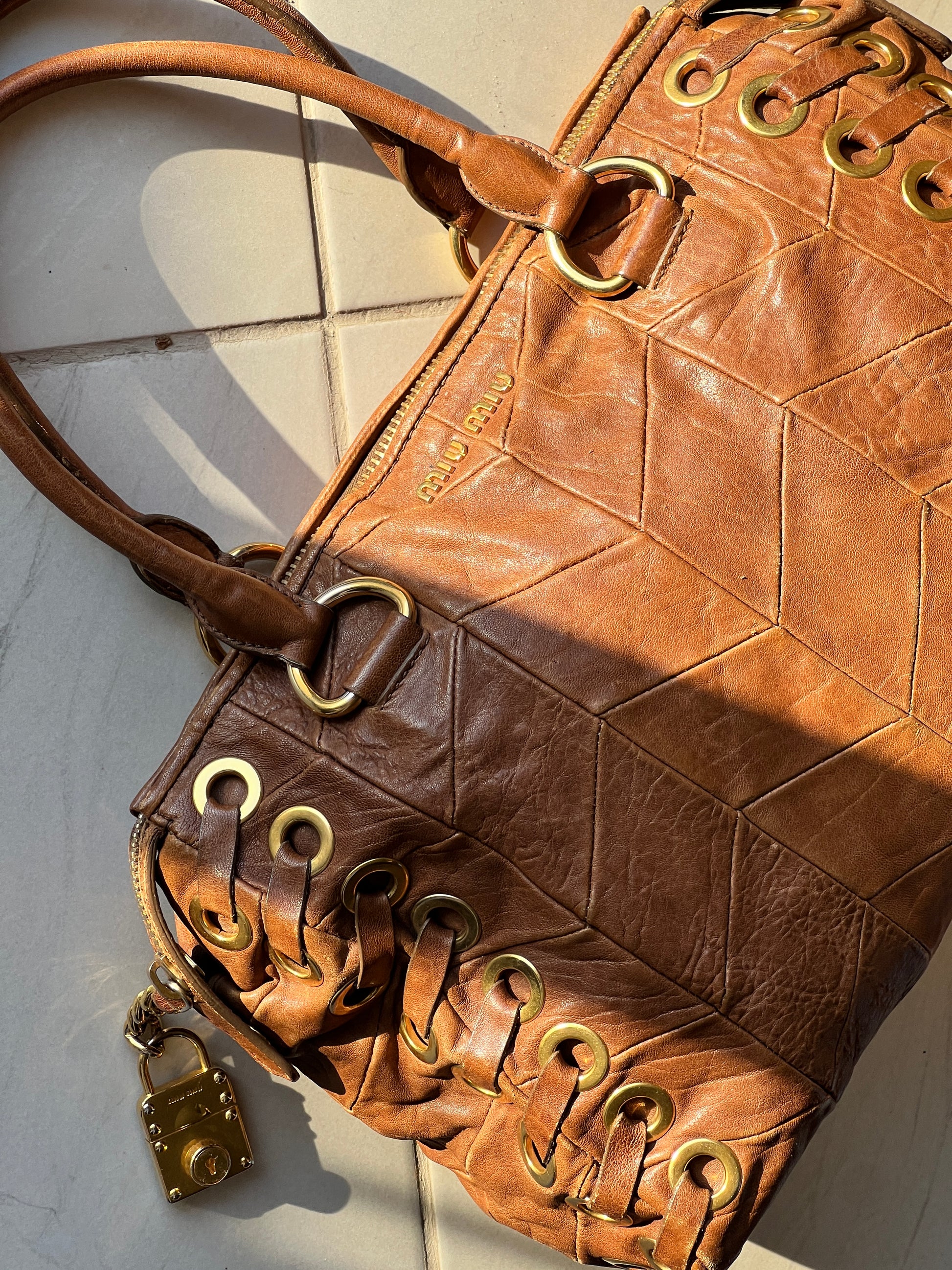 MiuMiu Brown Embossed Vintage Leather Bag