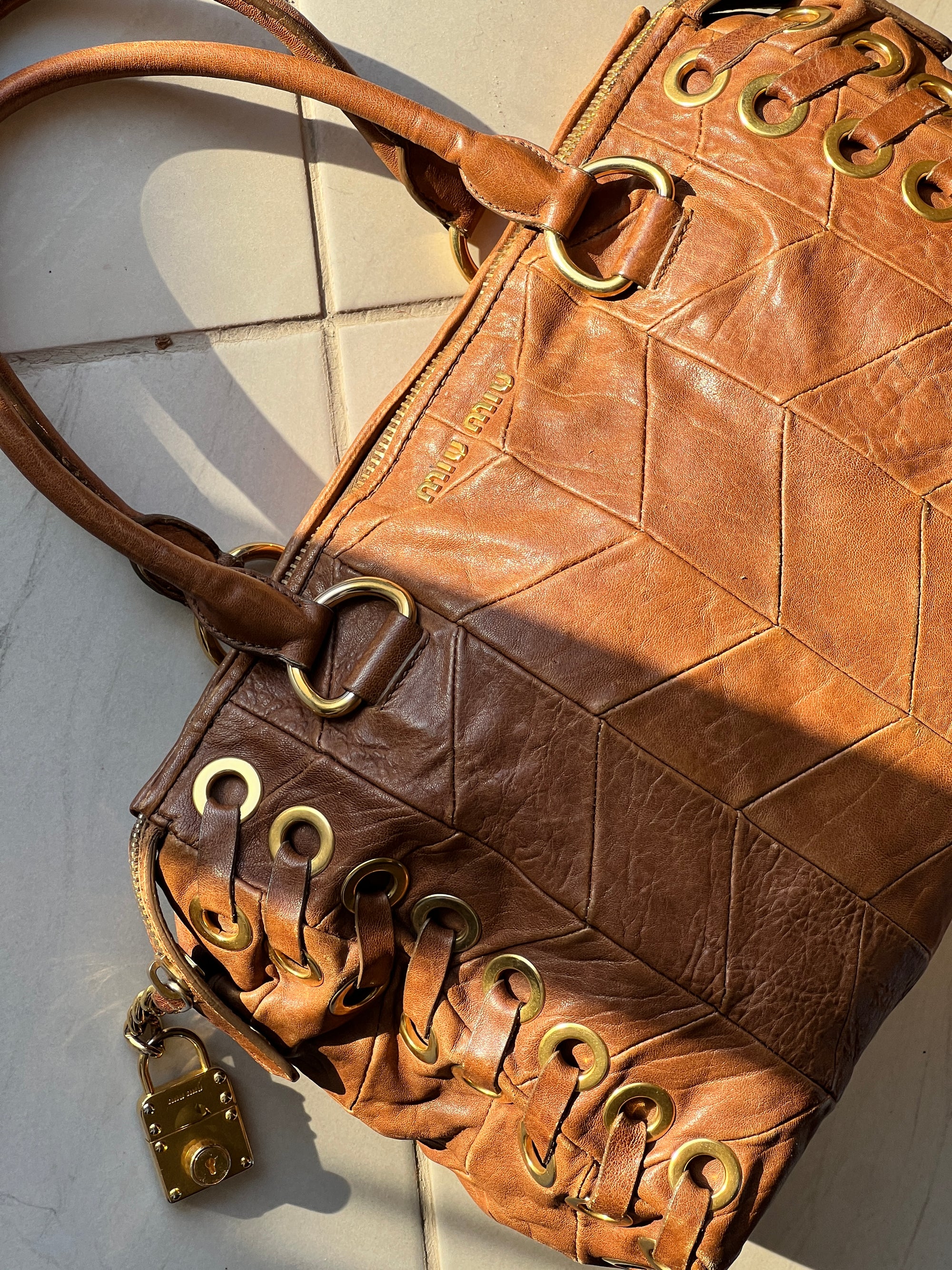 MiuMiu Brown Embossed Vintage Leather Bag