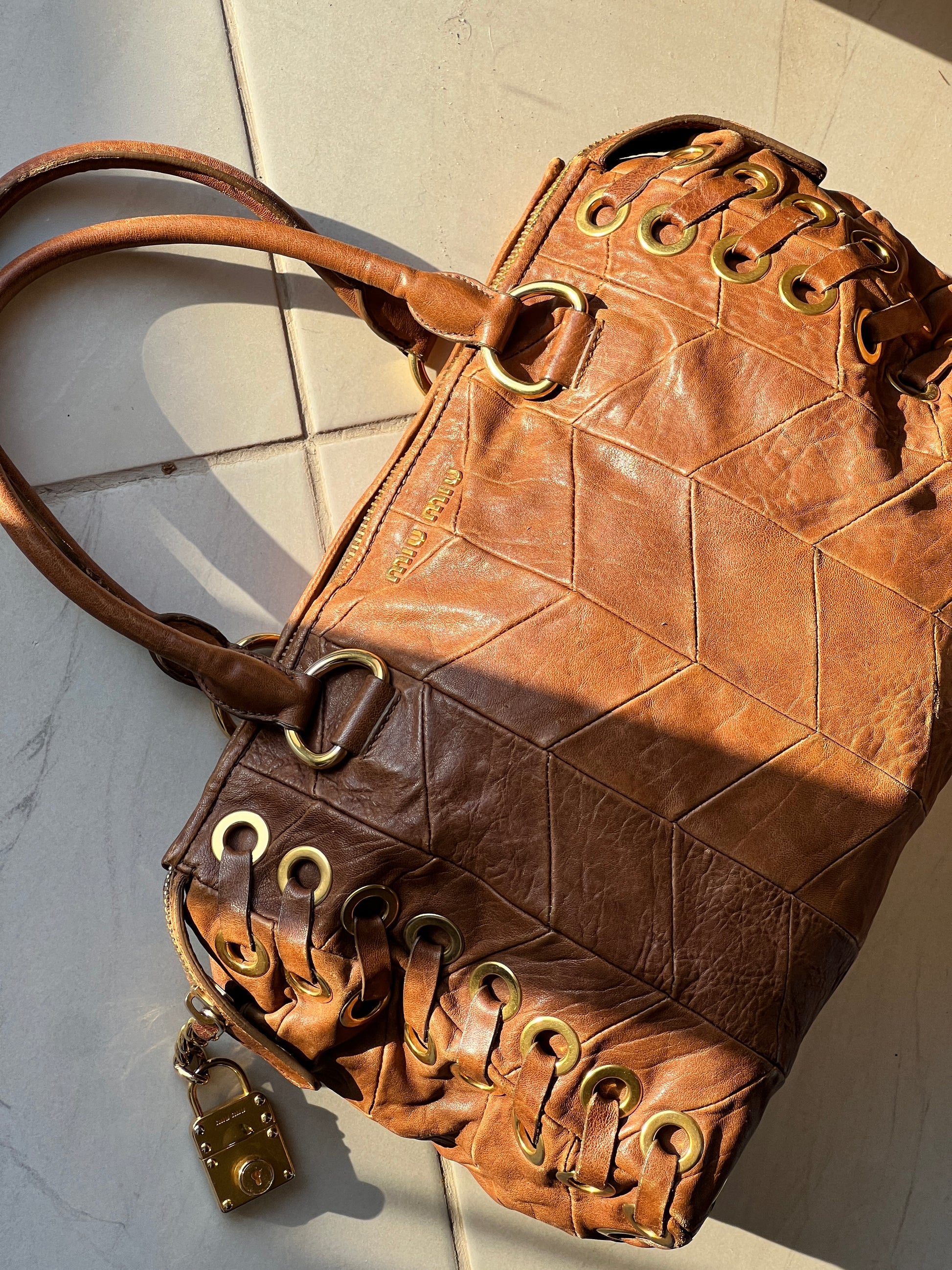 MiuMiu Brown Embossed Vintage Leather Bag