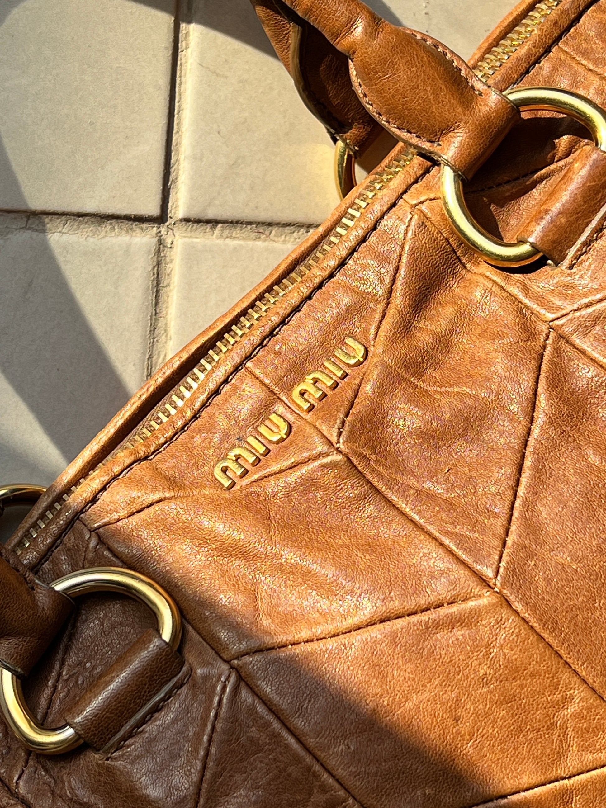 MiuMiu Brown Embossed Vintage Leather Bag