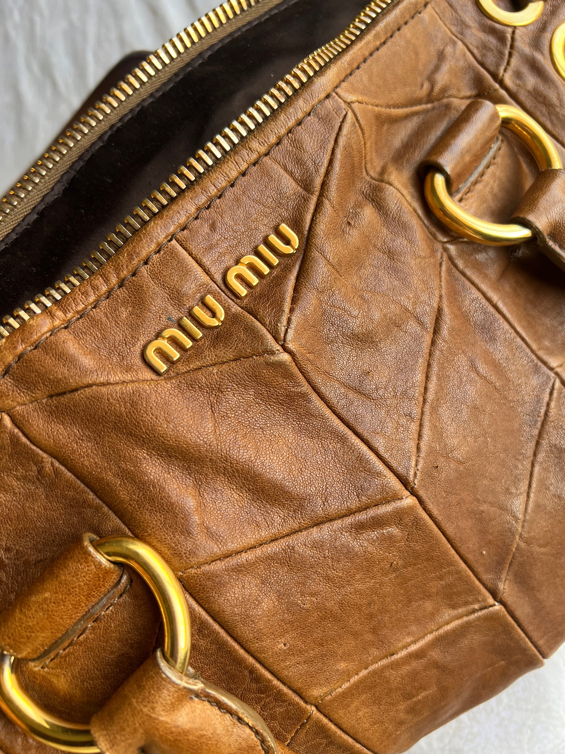 MiuMiu Brown Embossed Vintage Leather Bag
