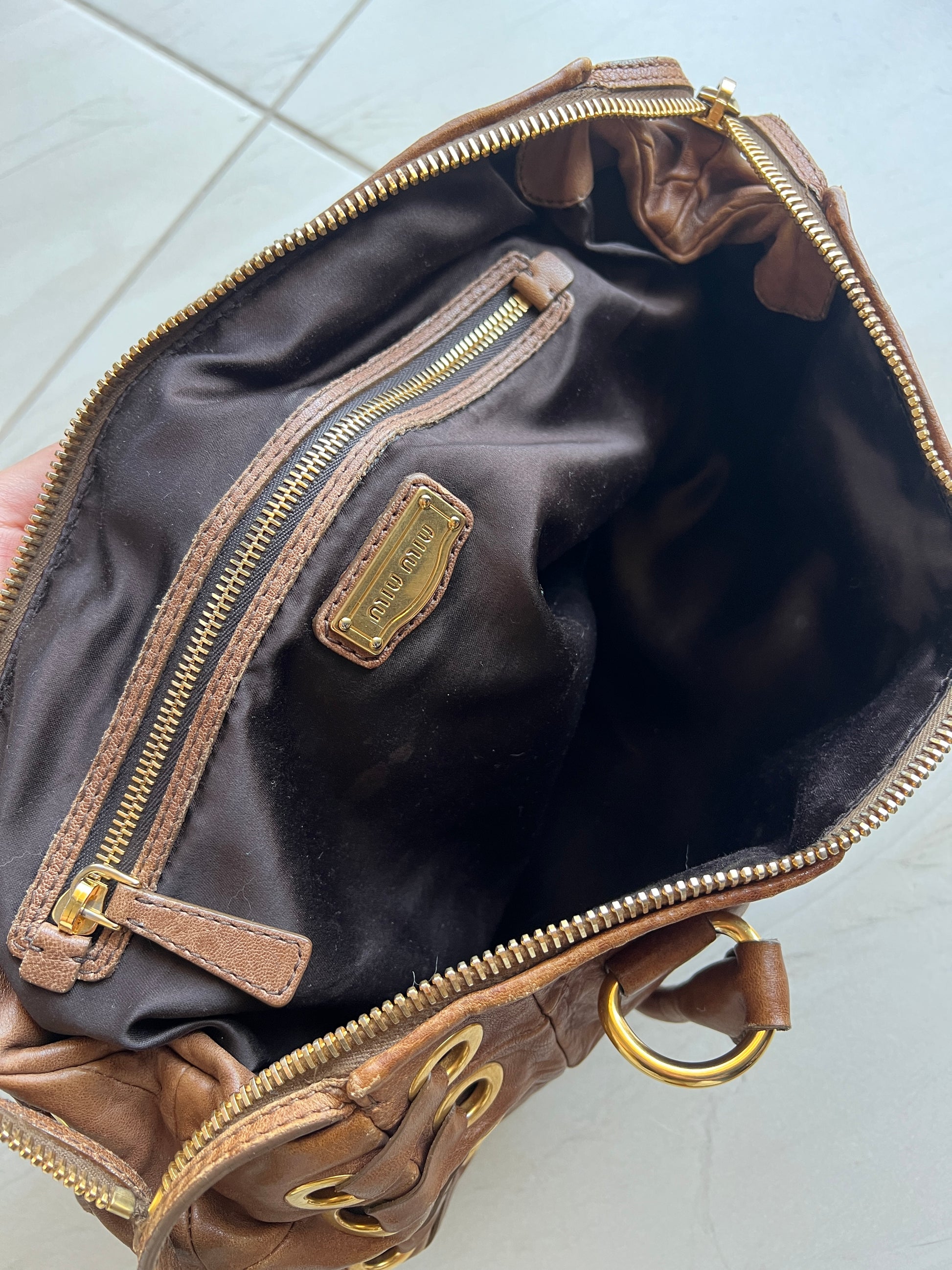 MiuMiu Brown Embossed Vintage Leather Bag
