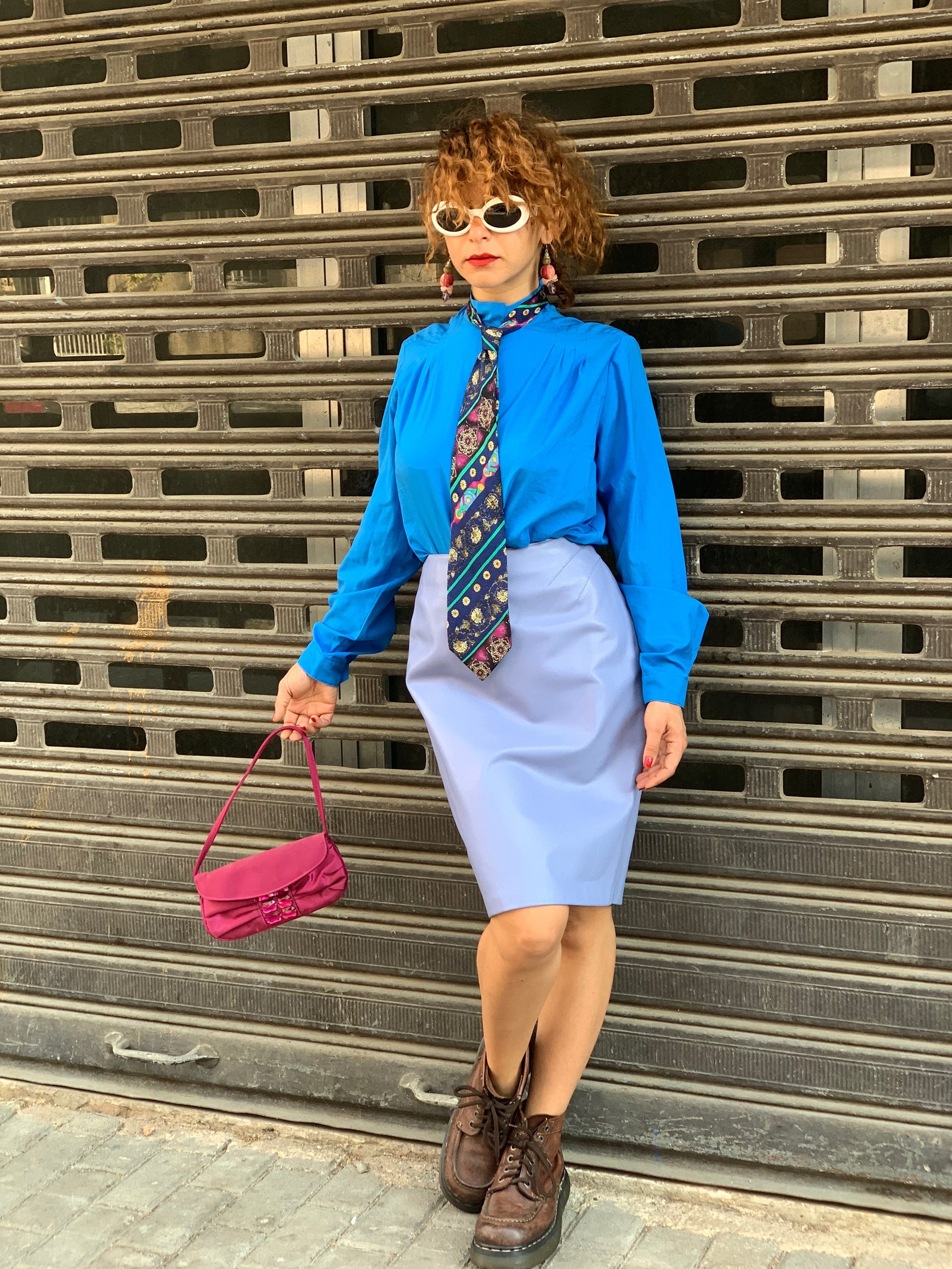 Mugler leather lavender skirt