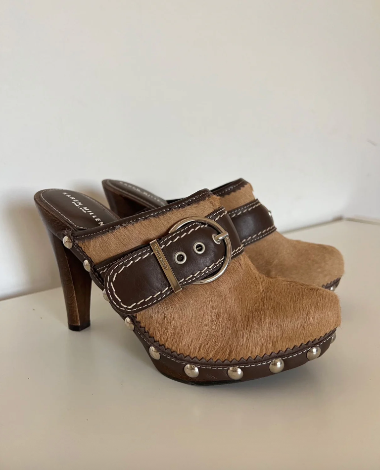 Karen Millen camel fur rounded toe pumps