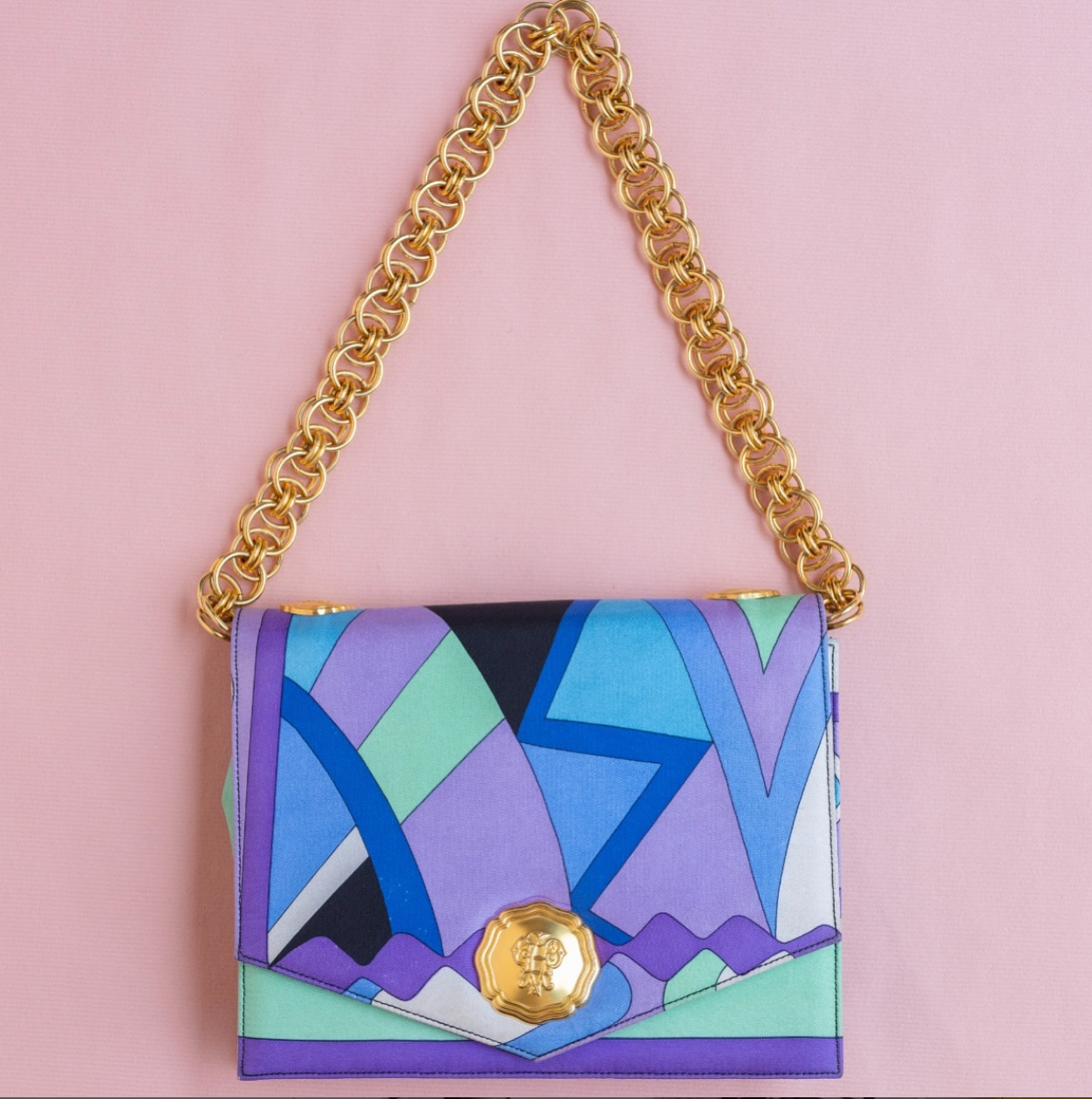 1970’s Pucci “Vivara” signature print silk chain purse