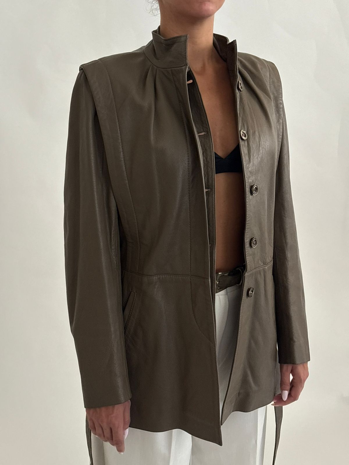 Vintage Olive Green Leather Jacket