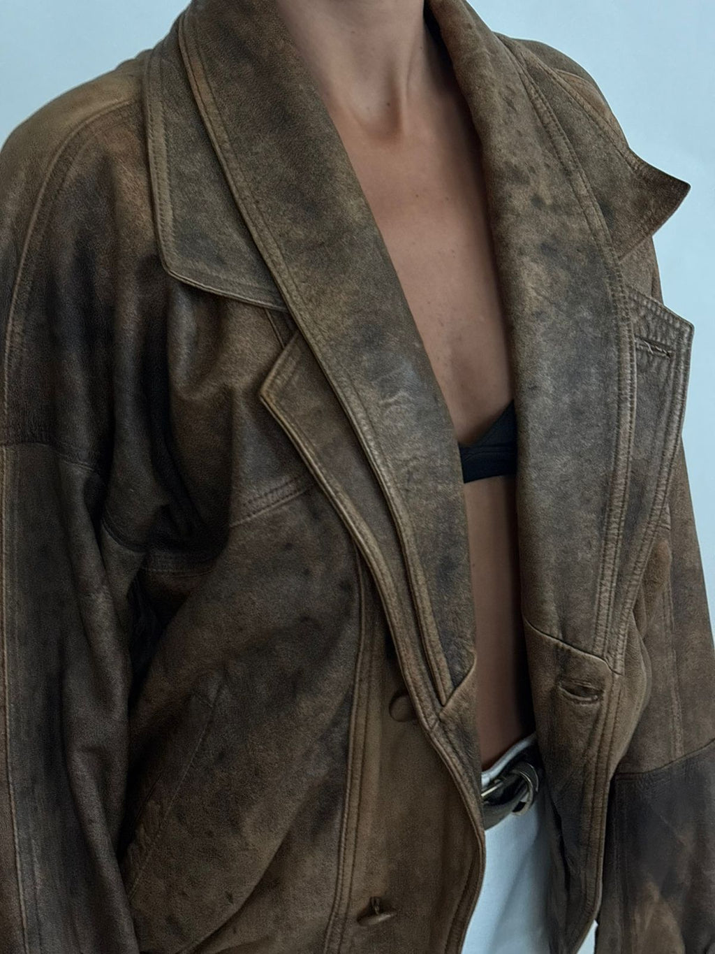 Distressed Vintage Biker Leather Jacket