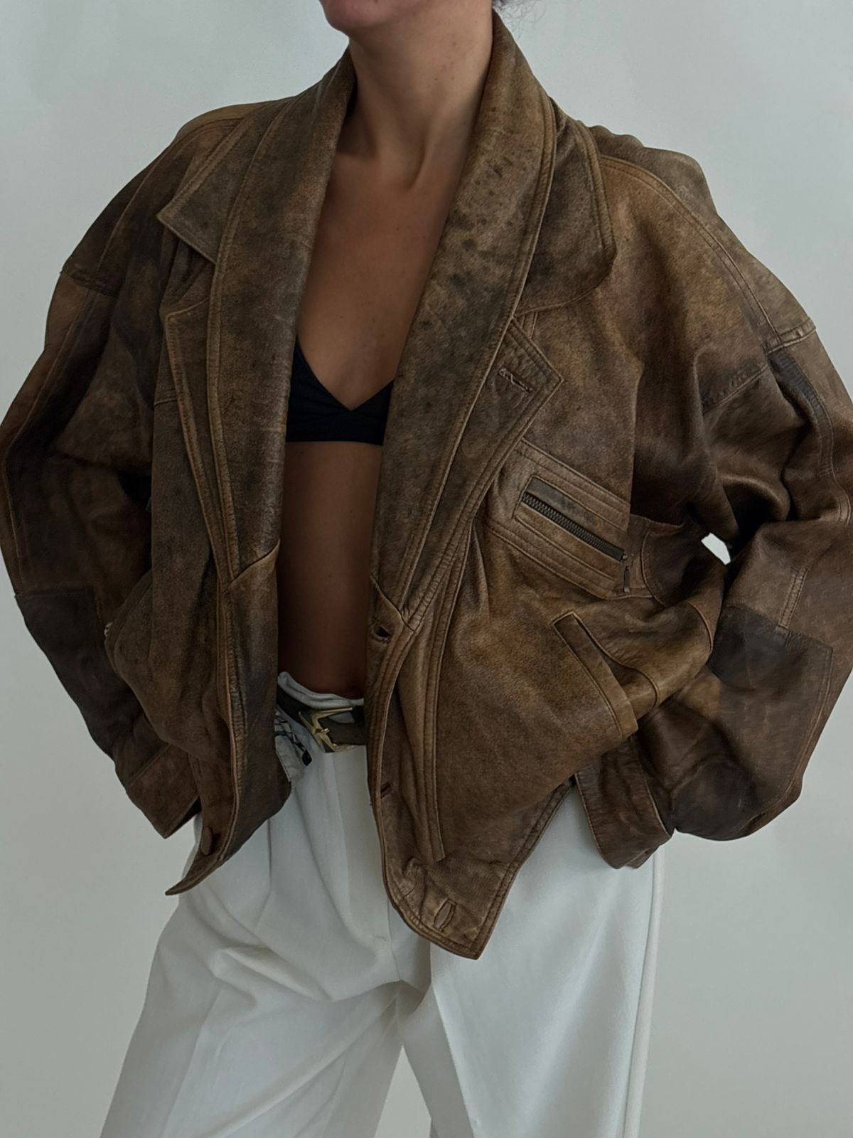 Distressed Vintage Biker Leather Jacket