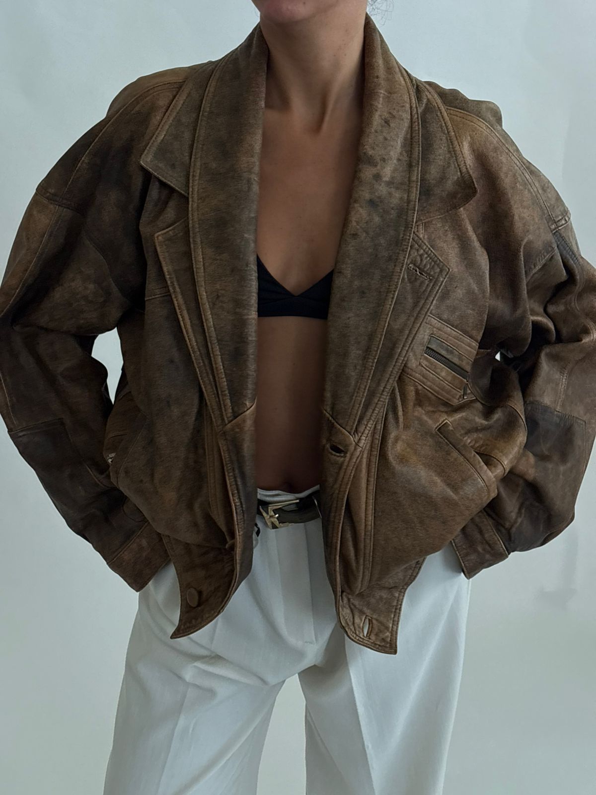 Distressed Vintage Biker Leather Jacket