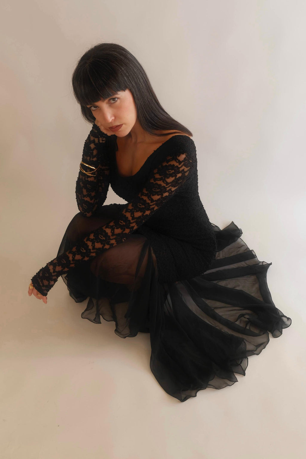 Ange Black Lace & Sheer Maxi Dress