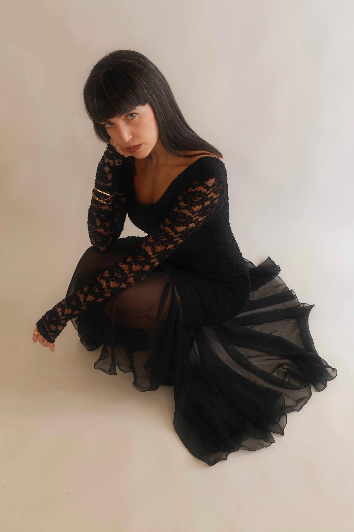 Ange Black Lace & Sheer Maxi Dress