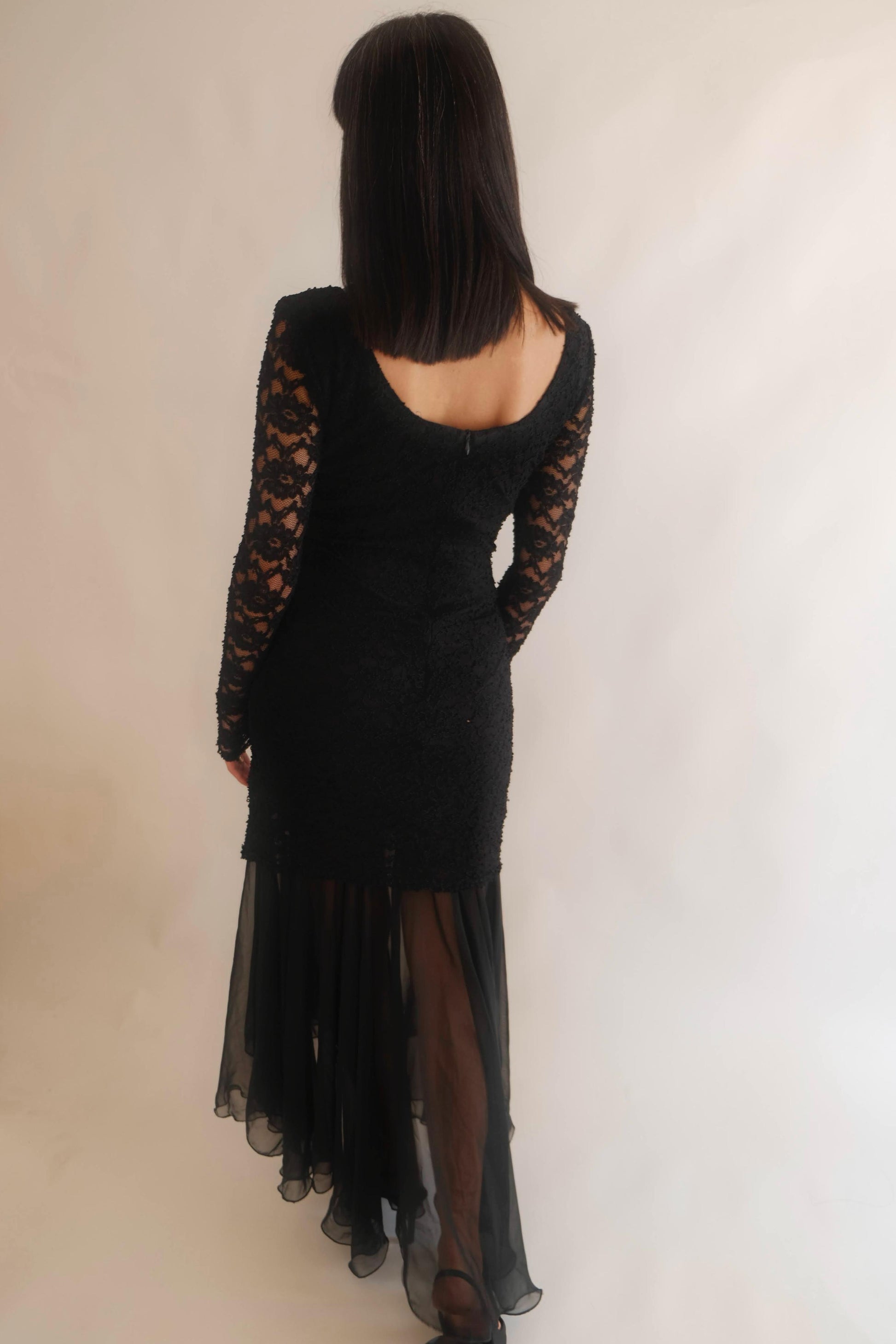 Ange Black Lace & Sheer Maxi Dress