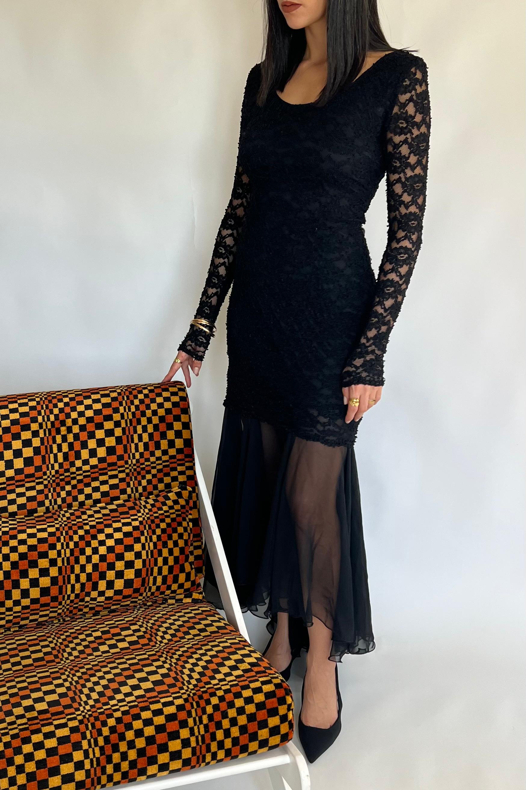 Ange Black Lace & Sheer Maxi Dress