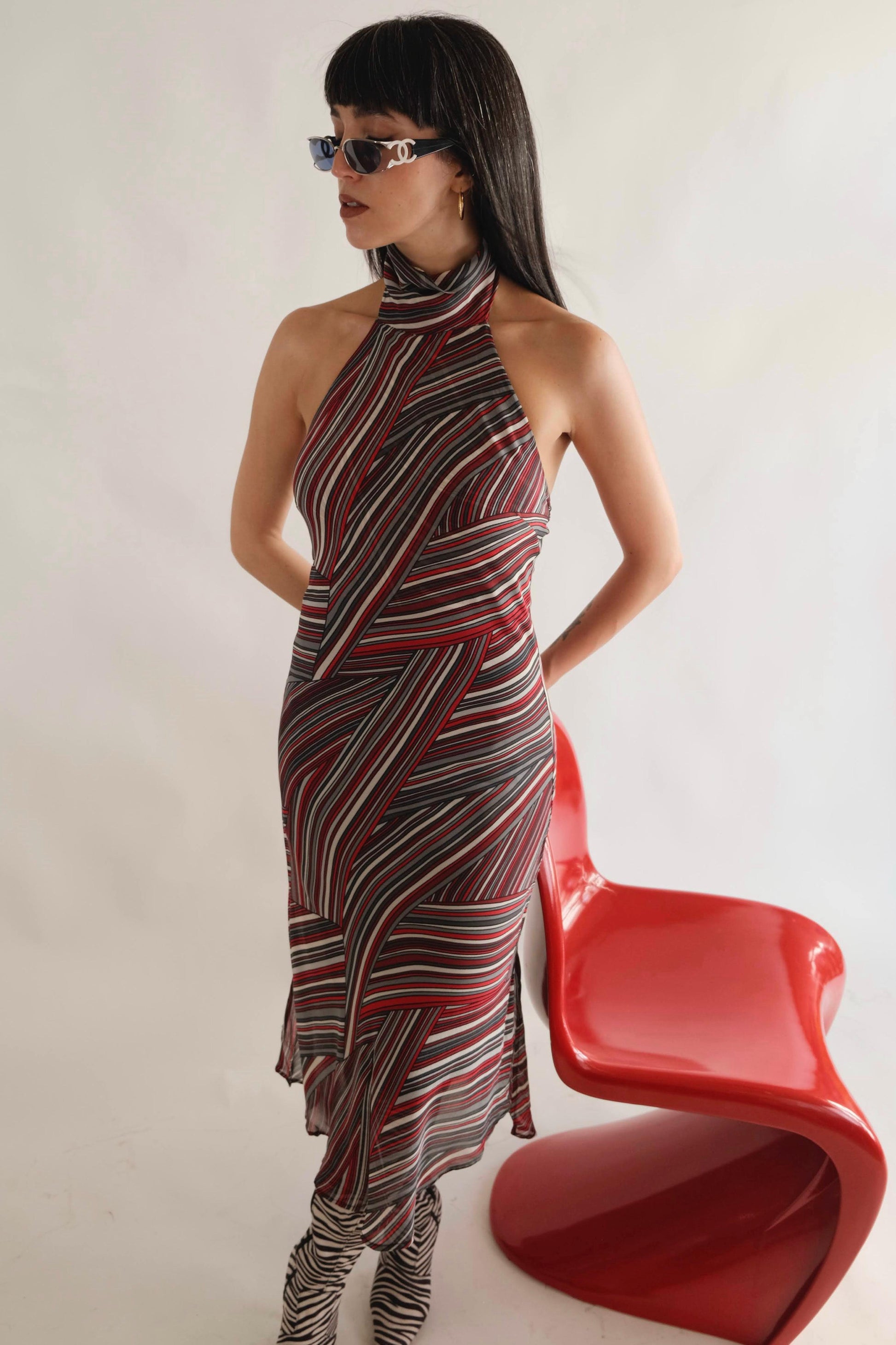 Retro Stripe Halter Dress