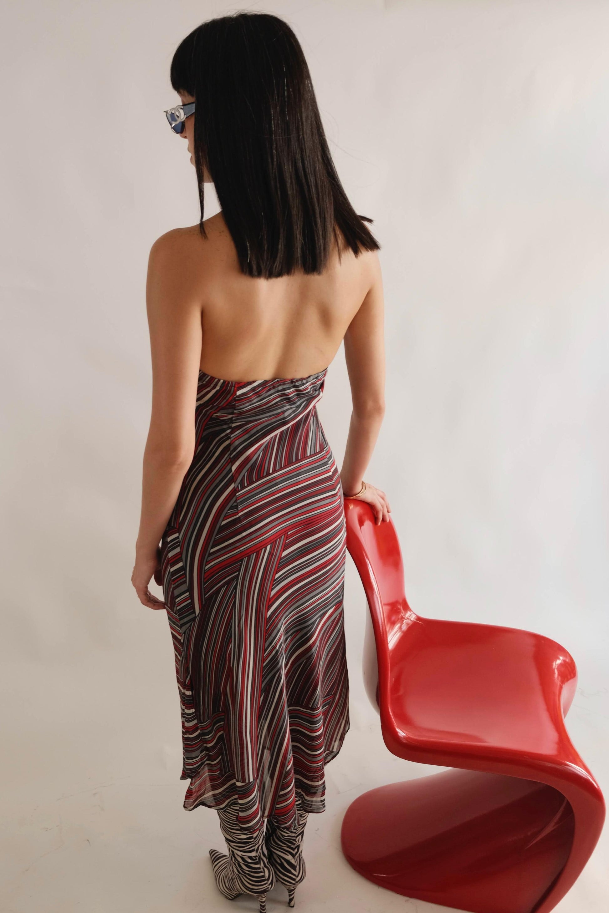 Retro Stripe Halter Dress