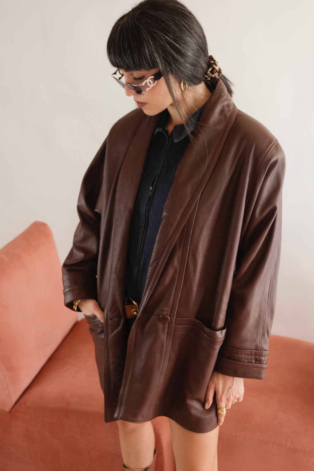 Vintage leather oversized jacket