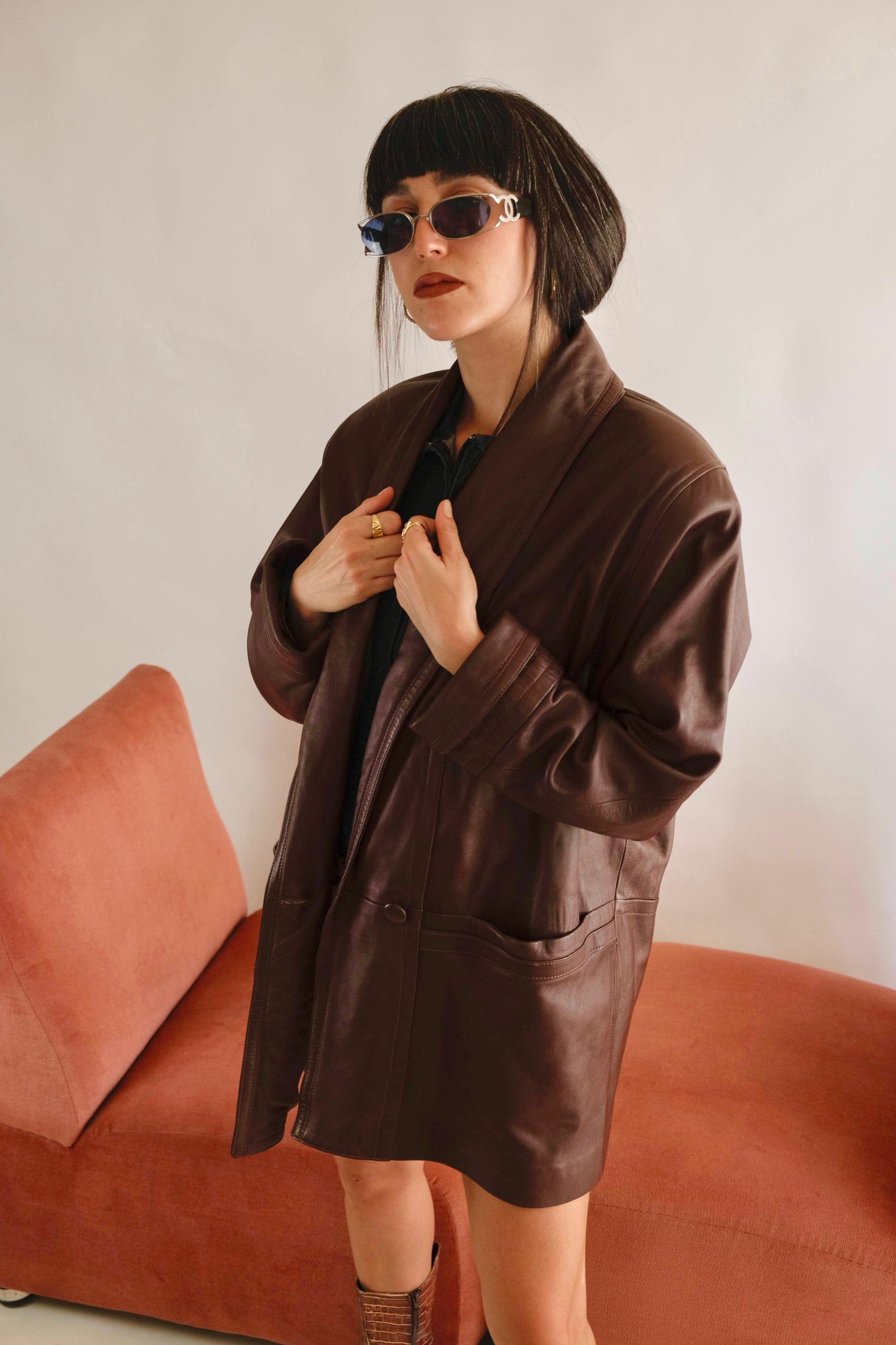 Vintage leather oversized jacket