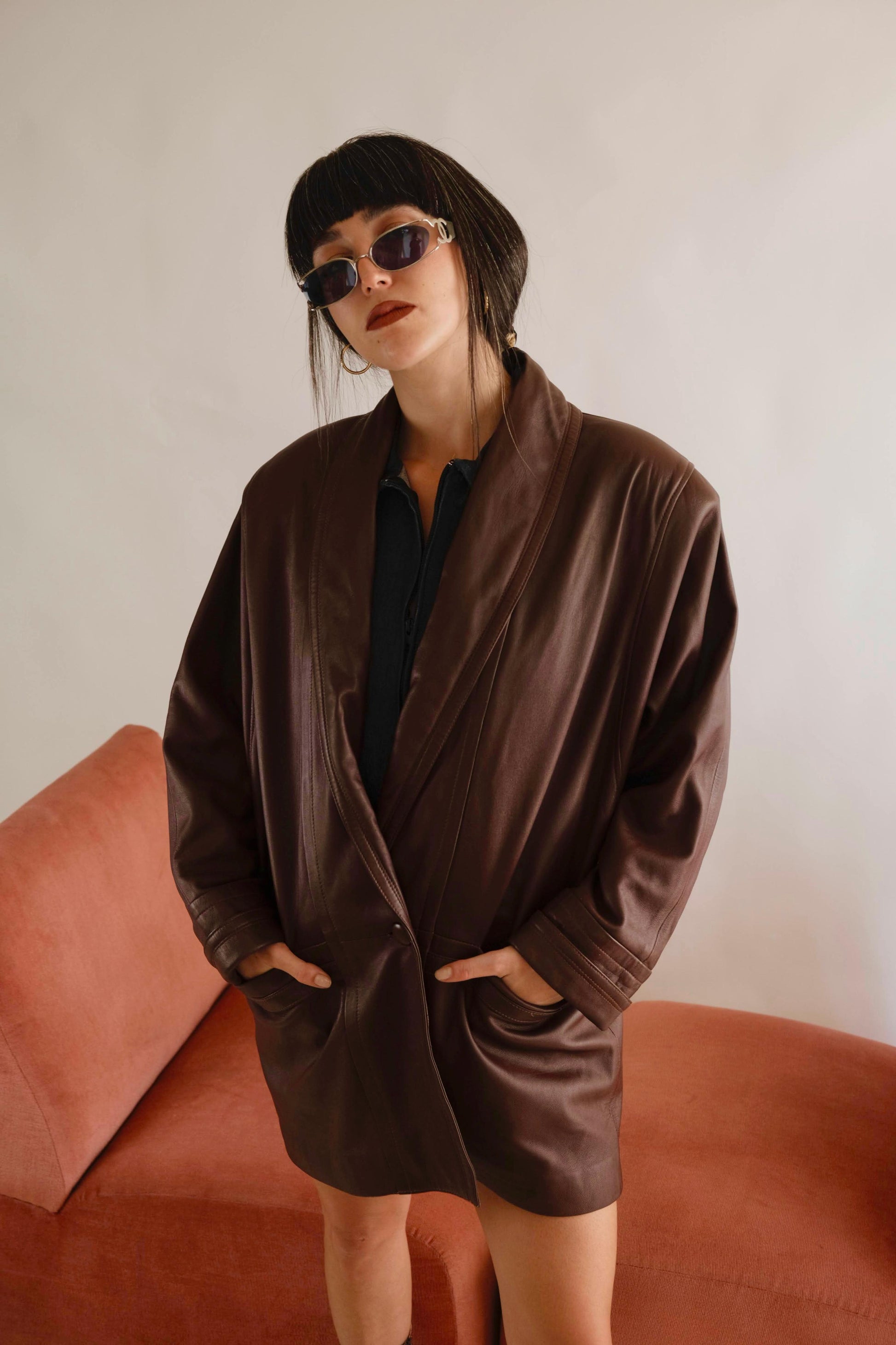 Vintage leather oversized jacket